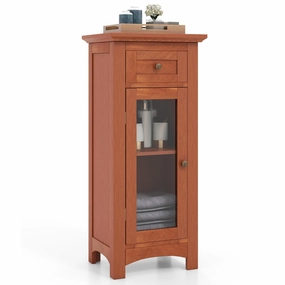 Giantex Small Bathroom Storage Cabinet, Freestanding Narrow Bathroom Cabinet with Single Glass Door, Drawer bathroom storage cabinet, over toilet storage