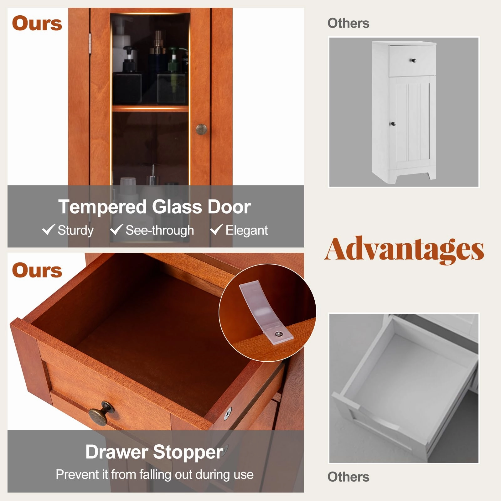 Giantex Small Bathroom Storage Cabinet, Freestanding Narrow Bathroom Cabinet with Single Glass Door, Drawer