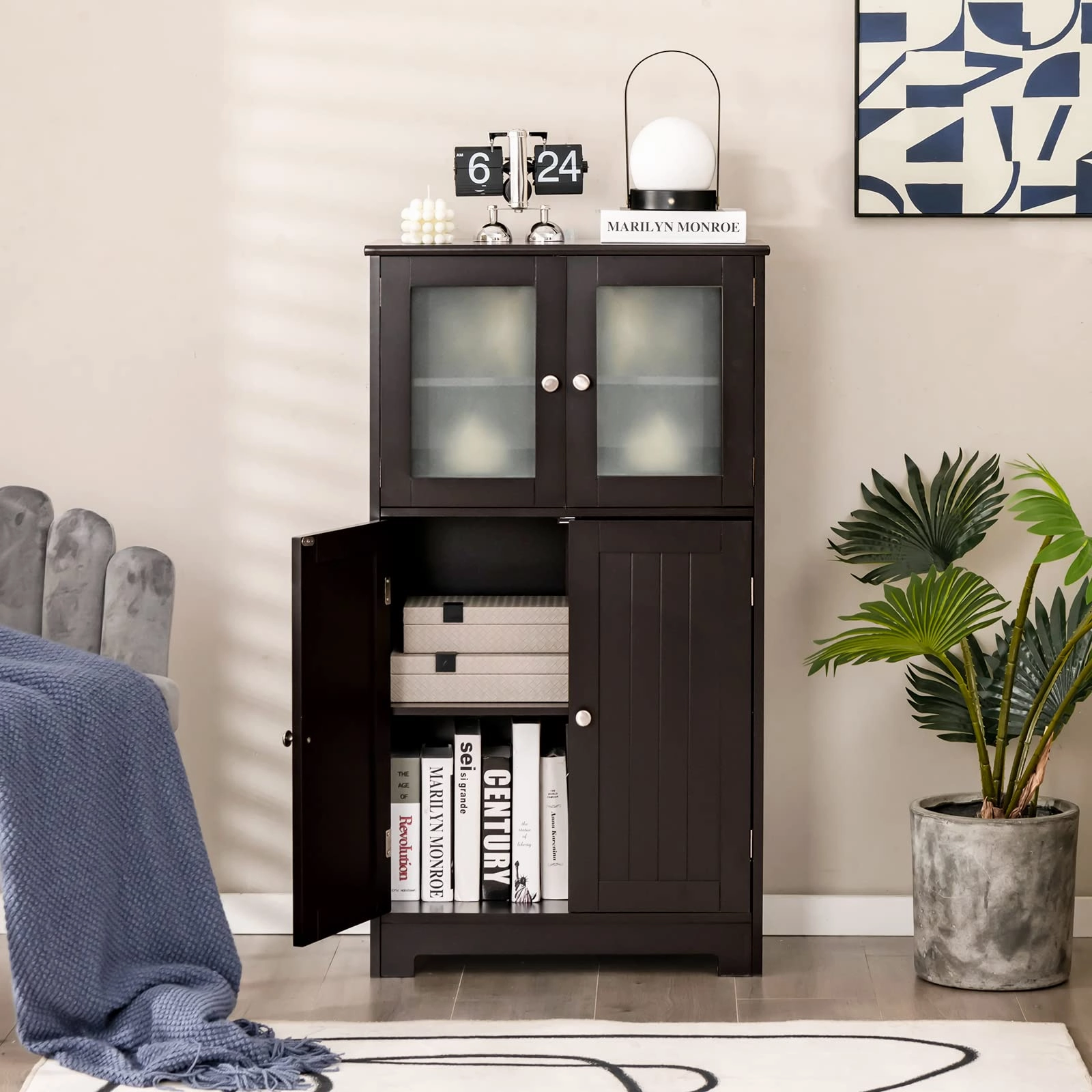 Giantex Storage Cabinet with Doors - Bathroom Floor Cabinet, Freestanding Tall Cabinet