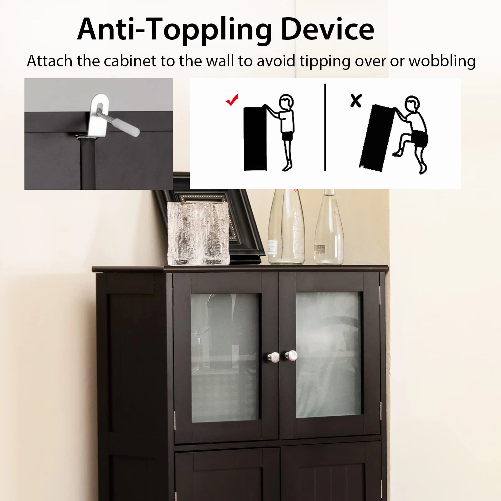 Giantex Storage Cabinet with Doors - Bathroom Floor Cabinet, Freestanding Tall Cabinet