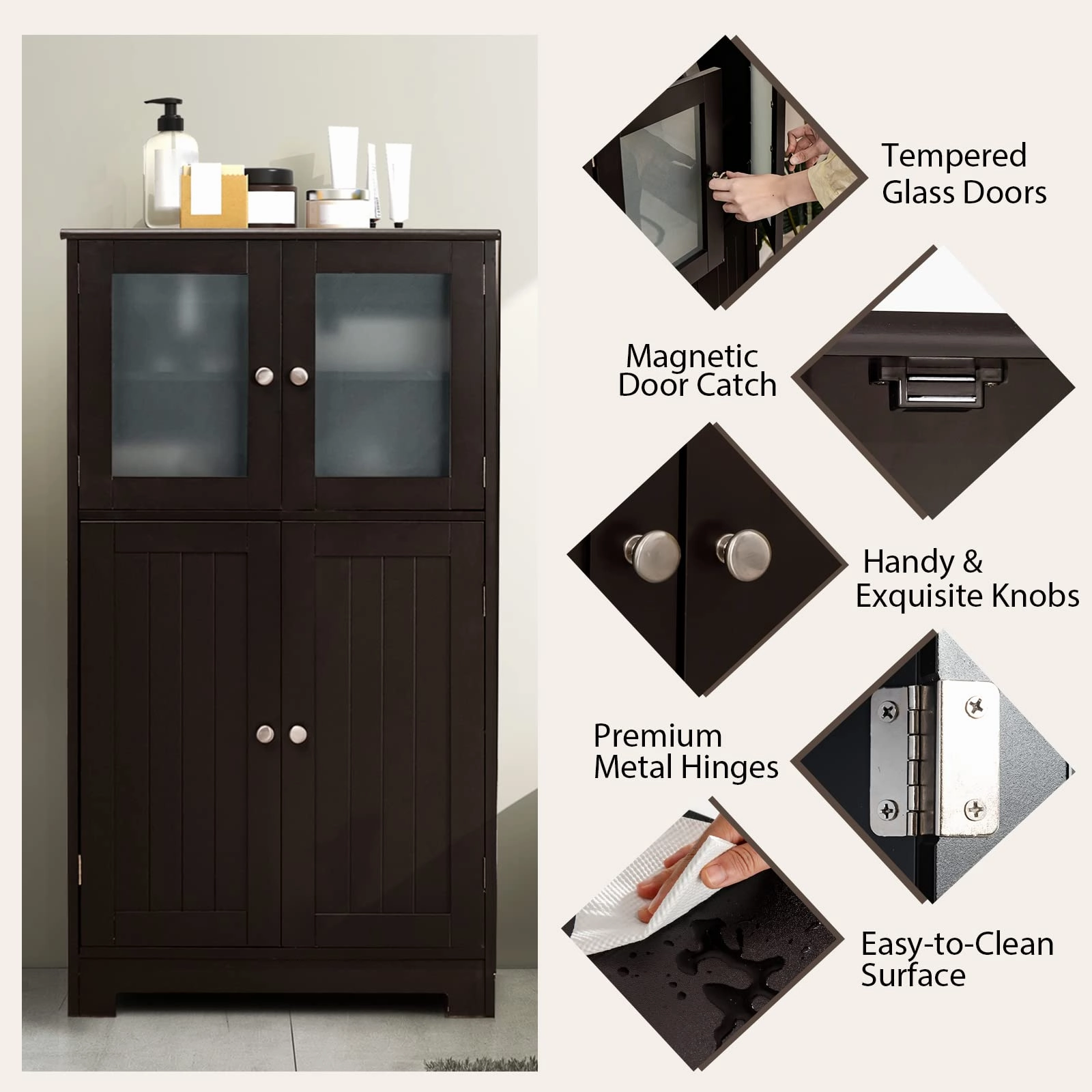 Giantex Storage Cabinet with Doors - Bathroom Floor Cabinet, Freestanding Tall Cabinet