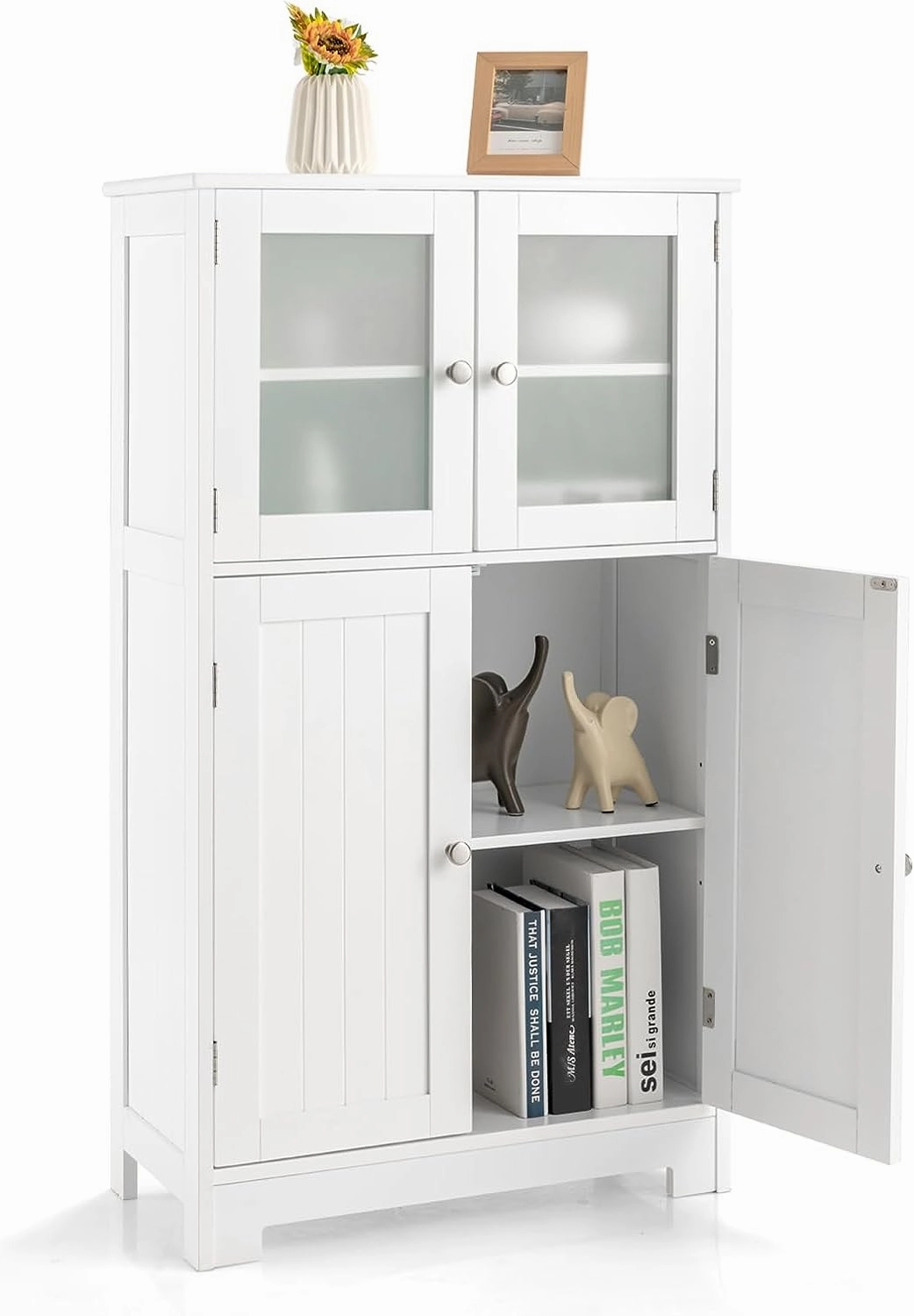 Giantex Storage Cabinet with Doors - Bathroom Floor Cabinet, Freestanding Tall Cabinet