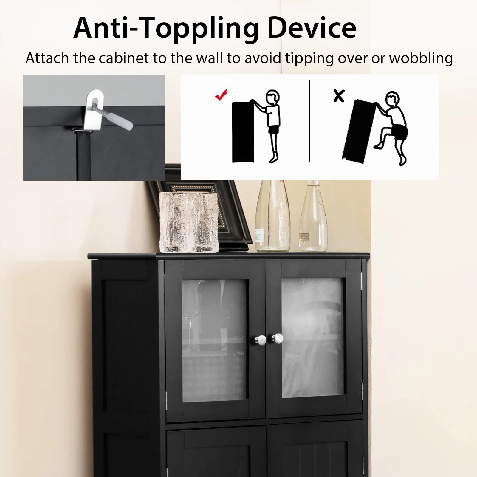 Giantex Storage Cabinet with Doors - Bathroom Floor Cabinet, Freestanding Tall Cabinet
