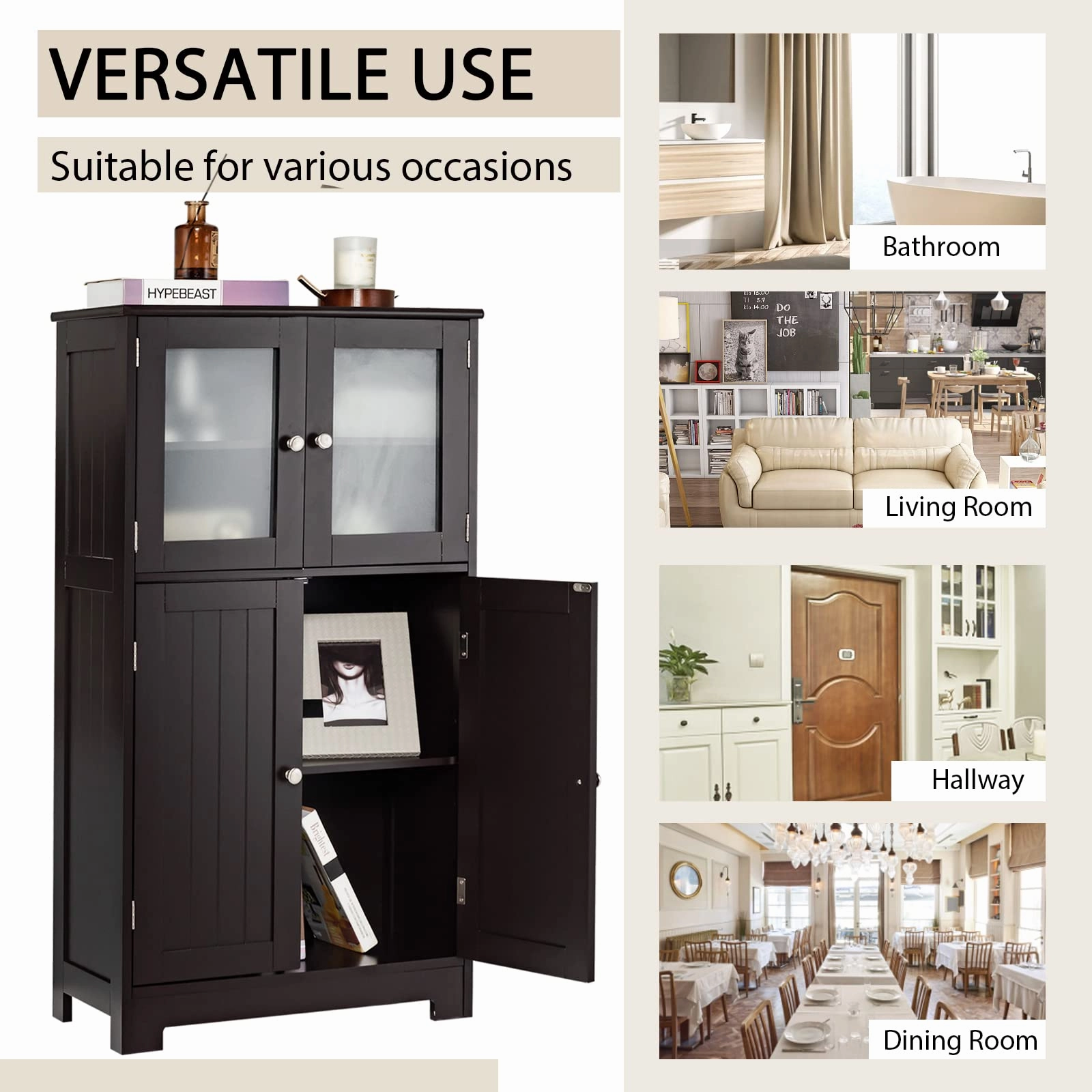 Giantex Storage Cabinet with Doors - Bathroom Floor Cabinet, Freestanding Tall Cabinet