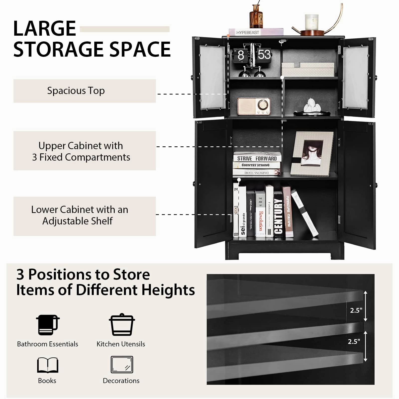 Giantex Storage Cabinet with Doors - Bathroom Floor Cabinet, Freestanding Tall Cabinet