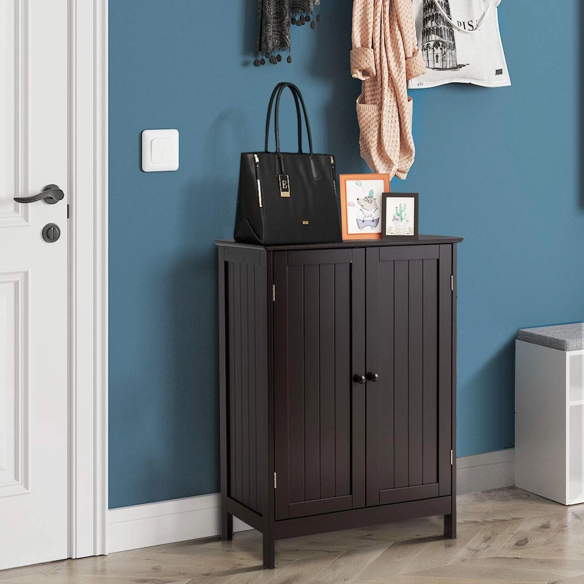 Giantex Storage Cabinet with Doors and Shelves - Freestanding Storage Organizer with Anti-Tipping Device
