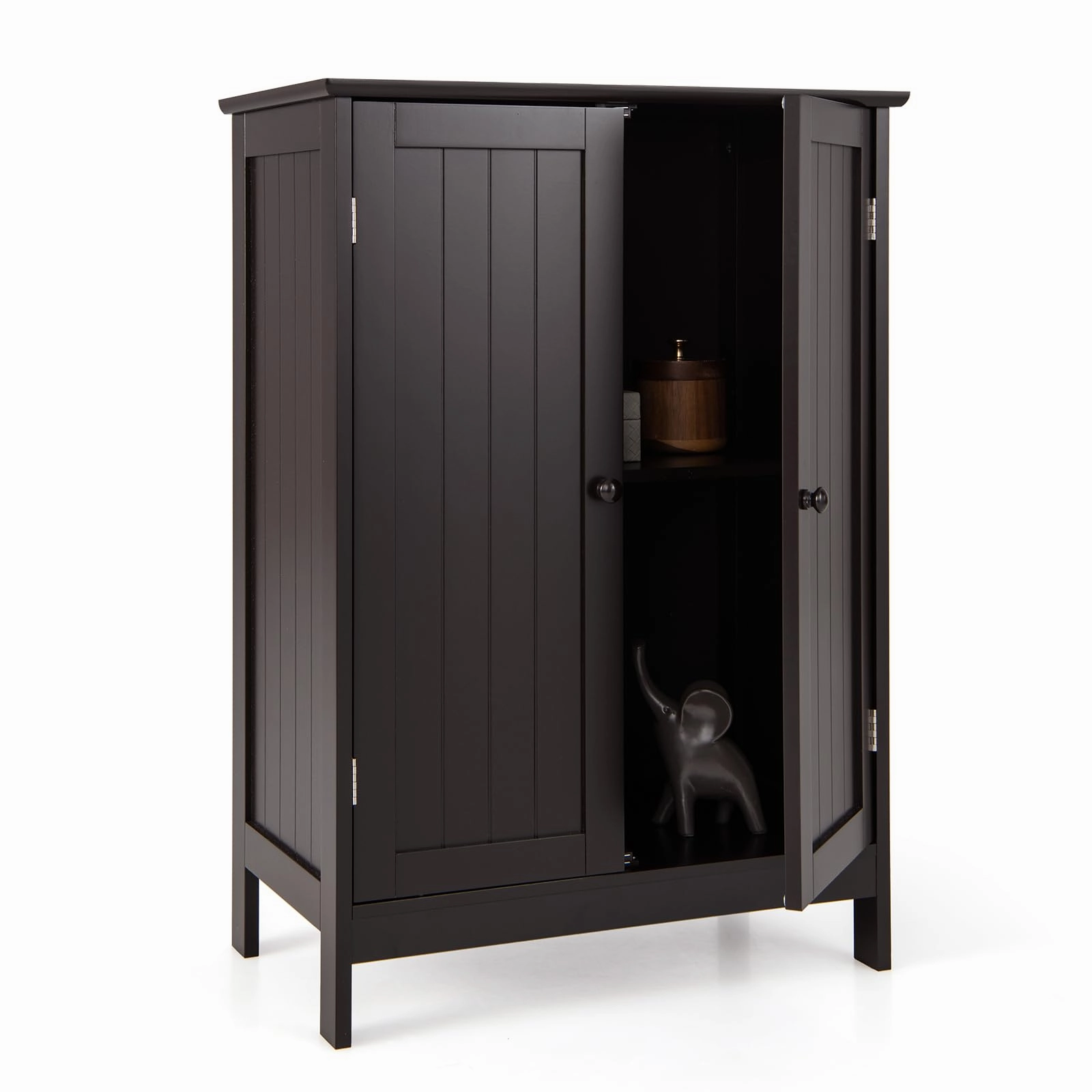 Giantex Storage Cabinet with Doors and Shelves - Freestanding Storage Organizer with Anti-Tipping Device bathroom storage cabinet, over toilet storage