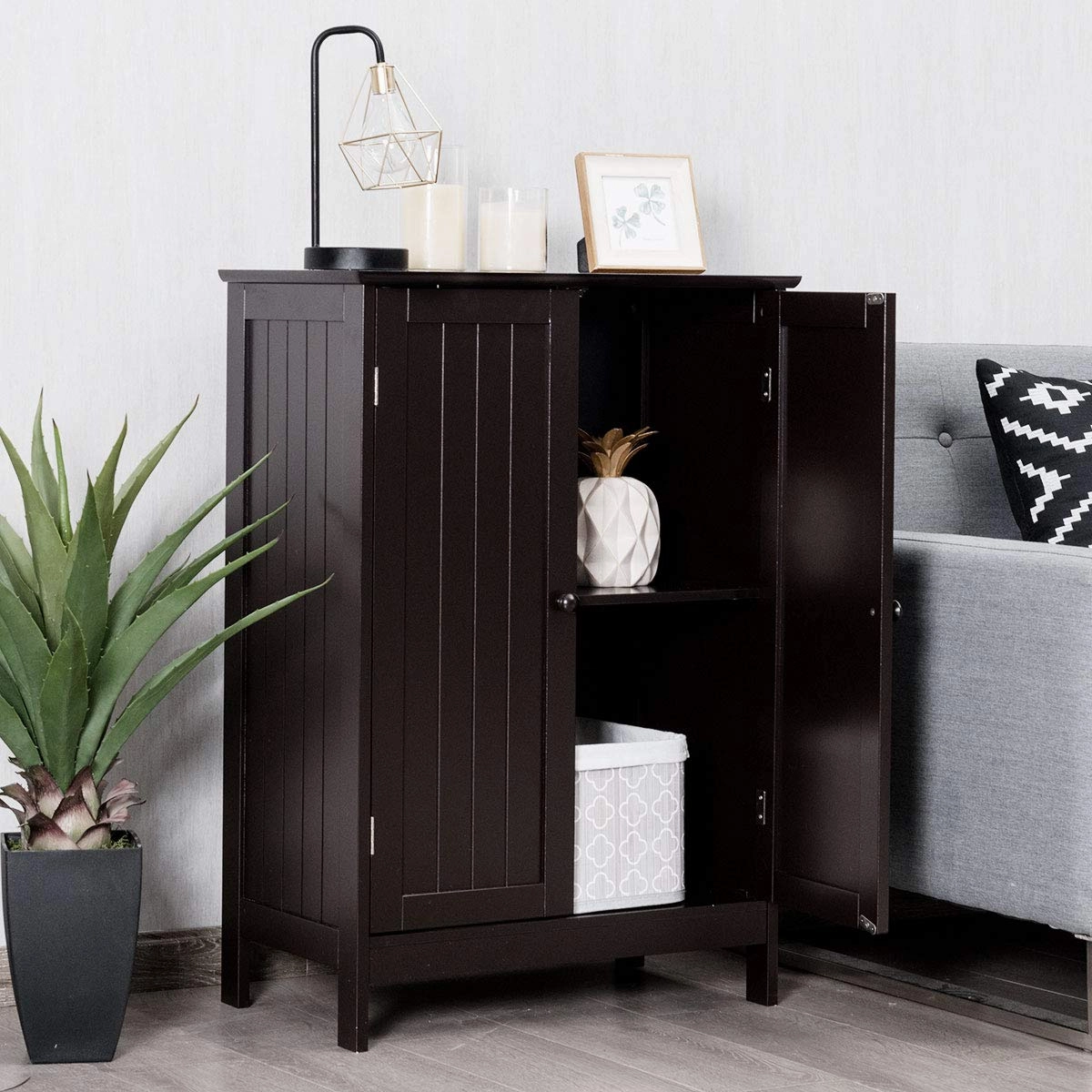 Giantex Storage Cabinet with Doors and Shelves - Freestanding Storage Organizer with Anti-Tipping Device