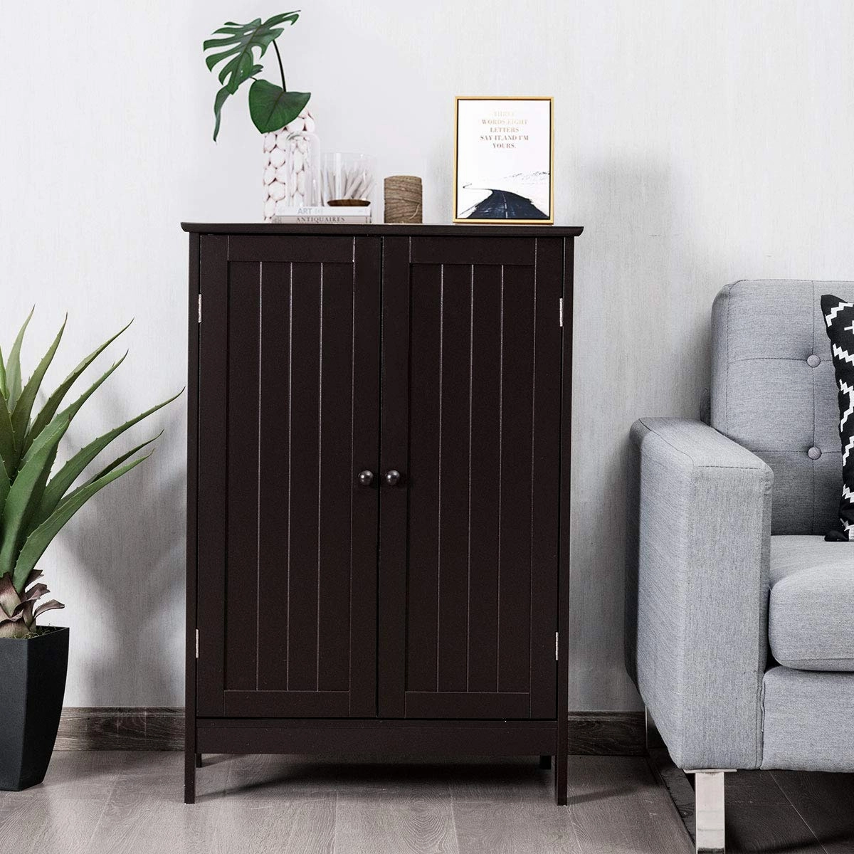 Giantex Storage Cabinet with Doors and Shelves - Freestanding Storage Organizer with Anti-Tipping Device