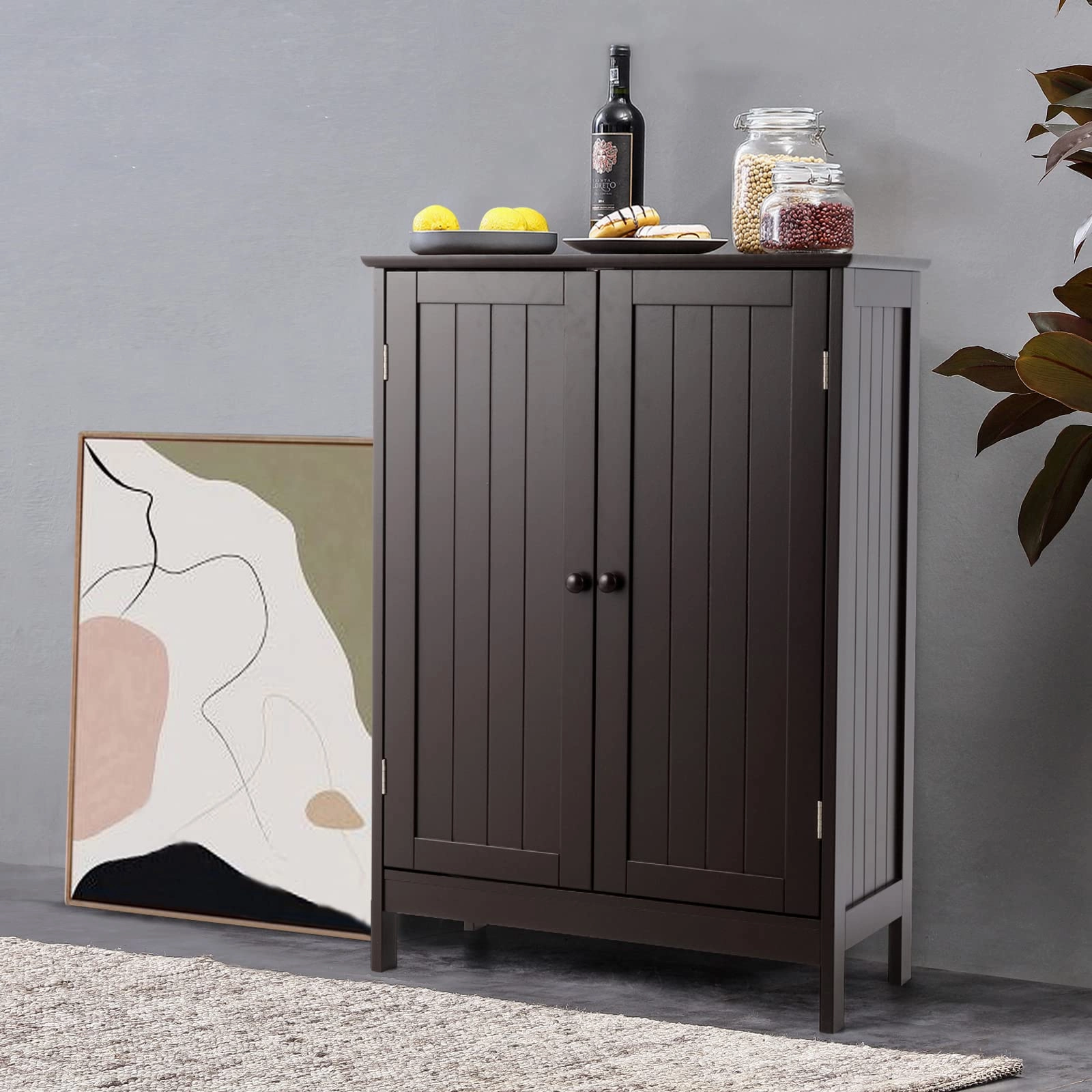 Giantex Storage Cabinet with Doors and Shelves - Freestanding Storage Organizer with Anti-Tipping Device