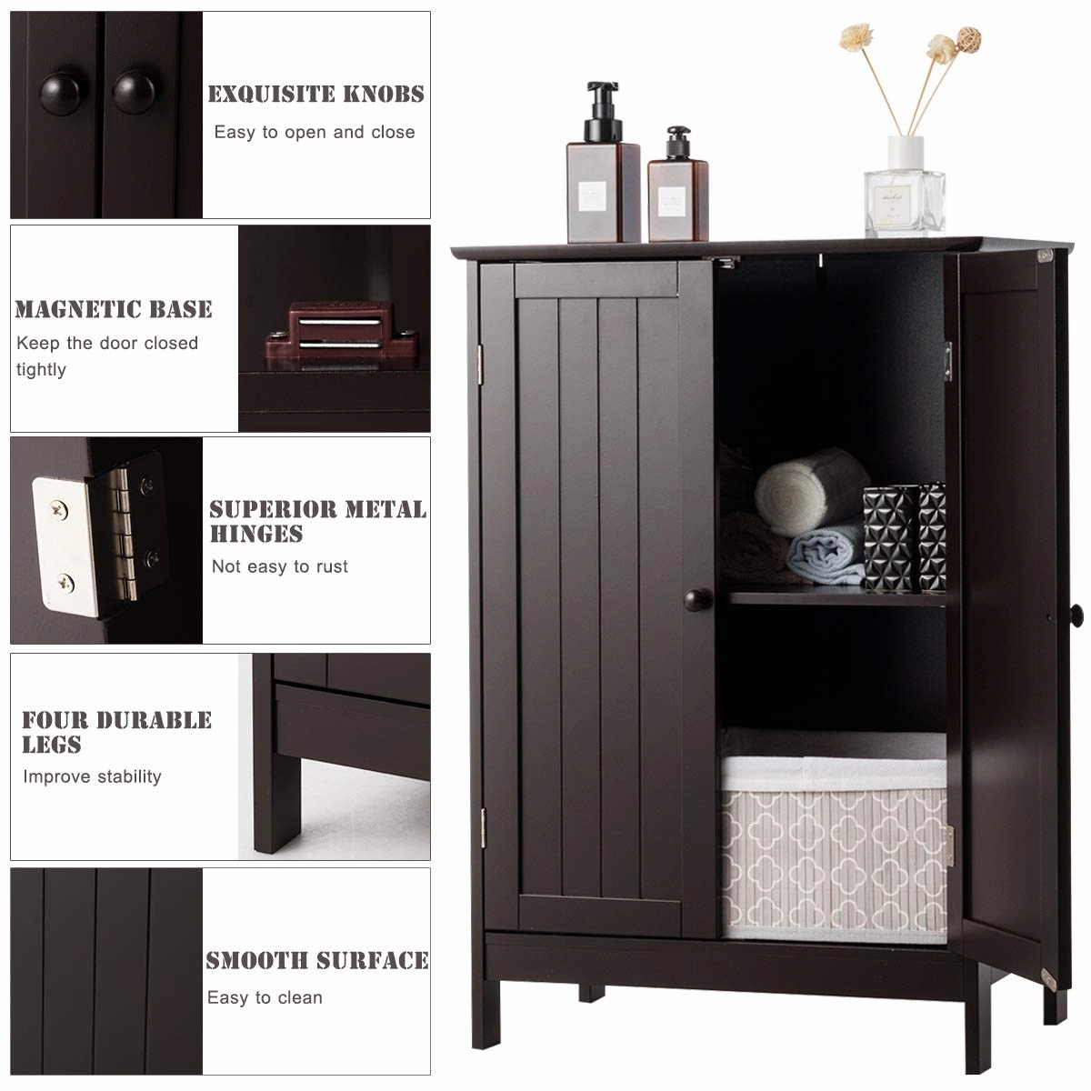Giantex Storage Cabinet with Doors and Shelves - Freestanding Storage Organizer with Anti-Tipping Device