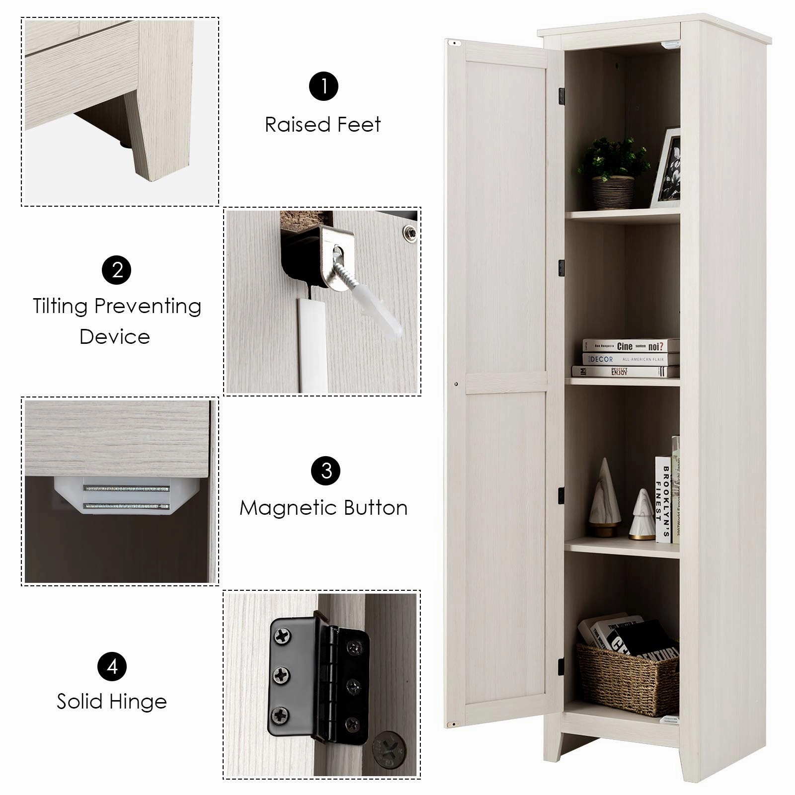 Giantex Tall Storage Cabinet Freestanding Floor Storage Tower with Four Shelves and Single Door