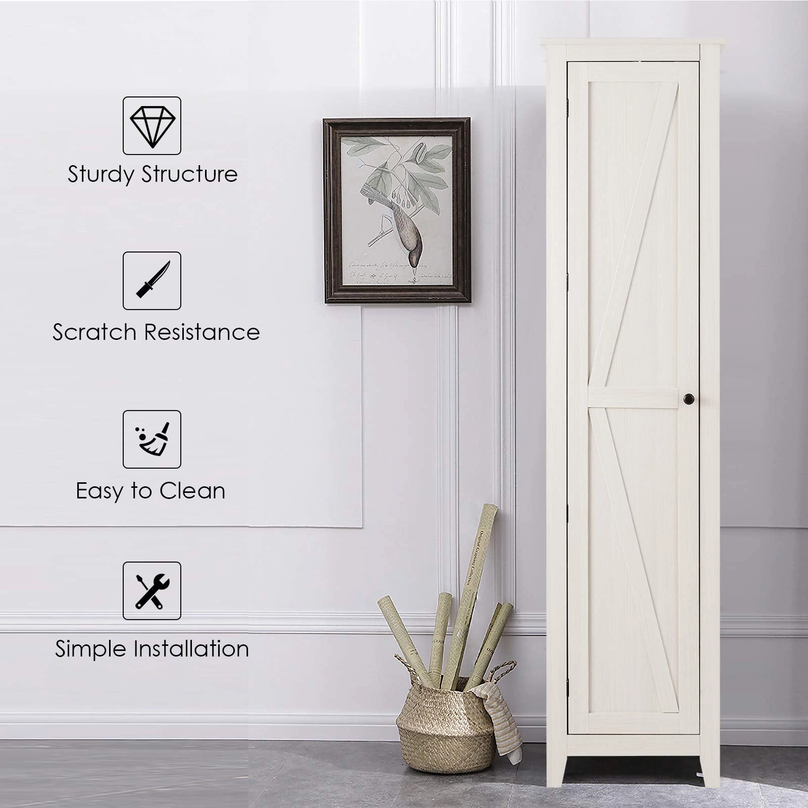 Giantex Tall Storage Cabinet Freestanding Floor Storage Tower with Four Shelves and Single Door