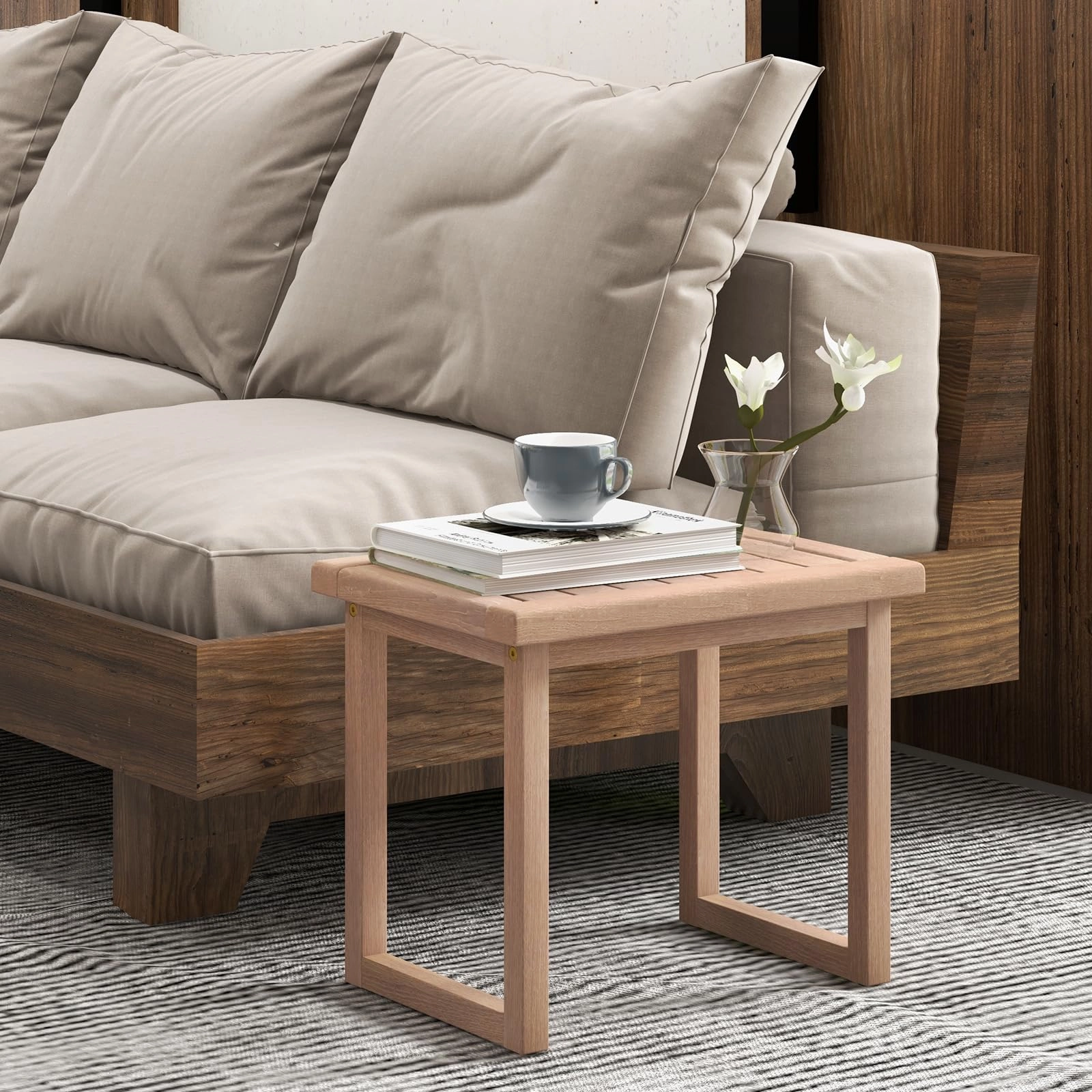 Giantex Teak Shower Bench for Inside Shower, 19" Waterproof Teak Shower Stool with Non-Slip Foot Pads