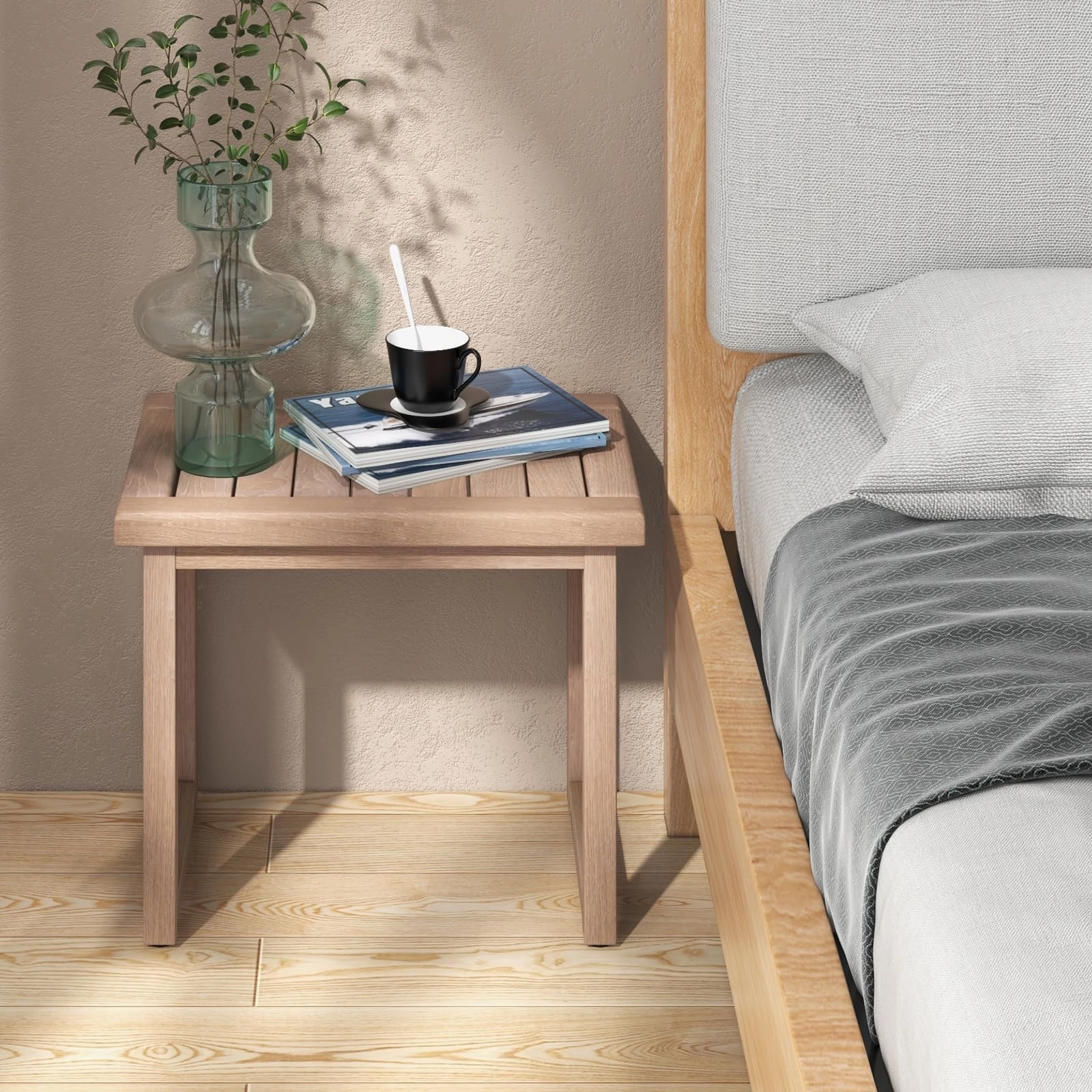 Giantex Teak Shower Bench for Inside Shower, 19" Waterproof Teak Shower Stool with Non-Slip Foot Pads