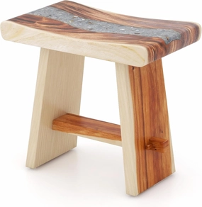 Giantex Teak Shower Bench, Fully Assembled Teak Shower Stool with Epoxy Resin Decoration and Curved Seat bathroom organizer, toilet brush holder