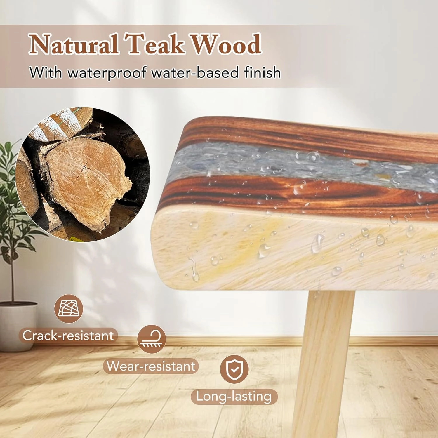 Giantex Teak Shower Bench, Fully Assembled Teak Shower Stool with Epoxy Resin Decoration and Curved Seat