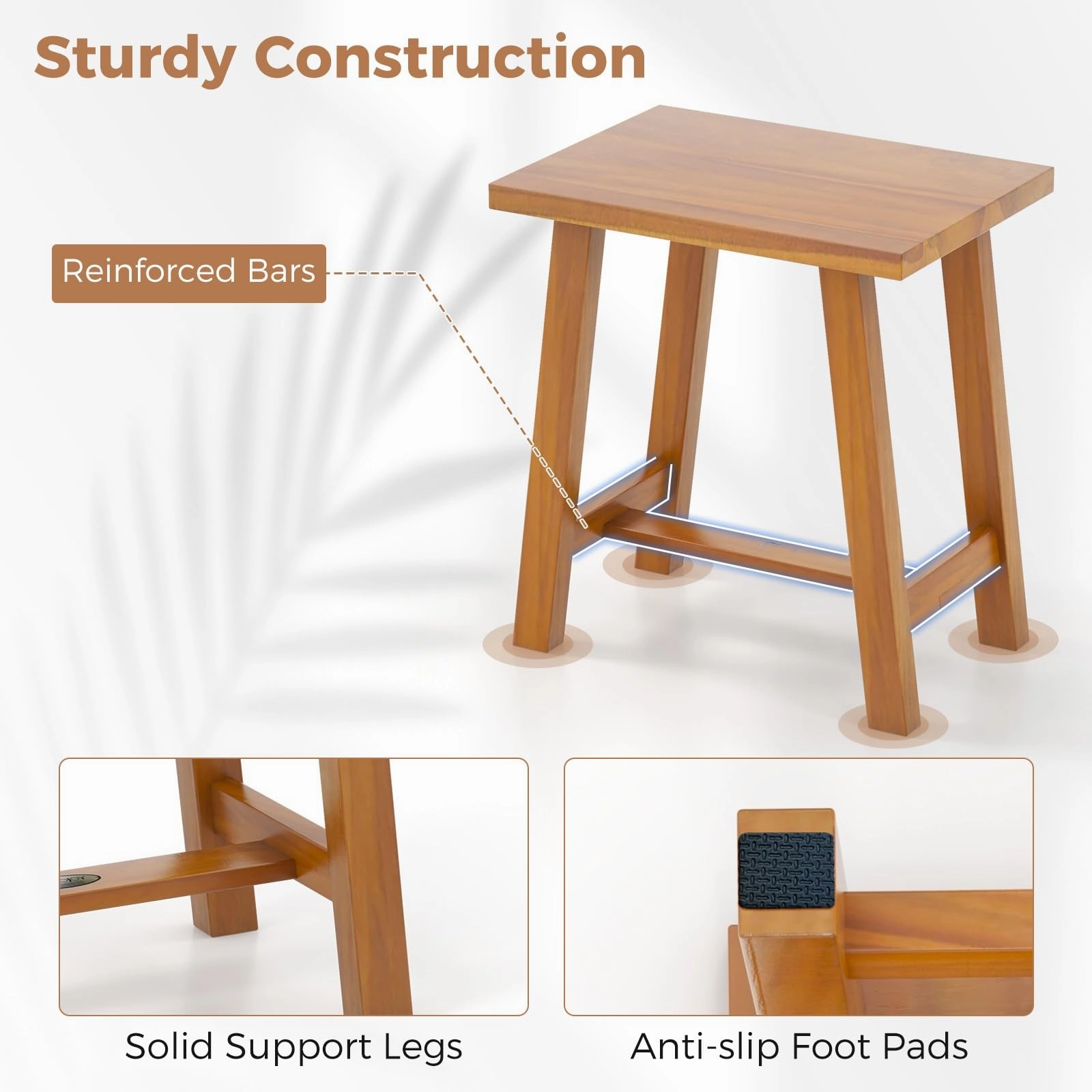 Giantex Teak Shower Bench, Waterproof Shower Stool for Shaving Legs & Spa Bath, Smooth Seat