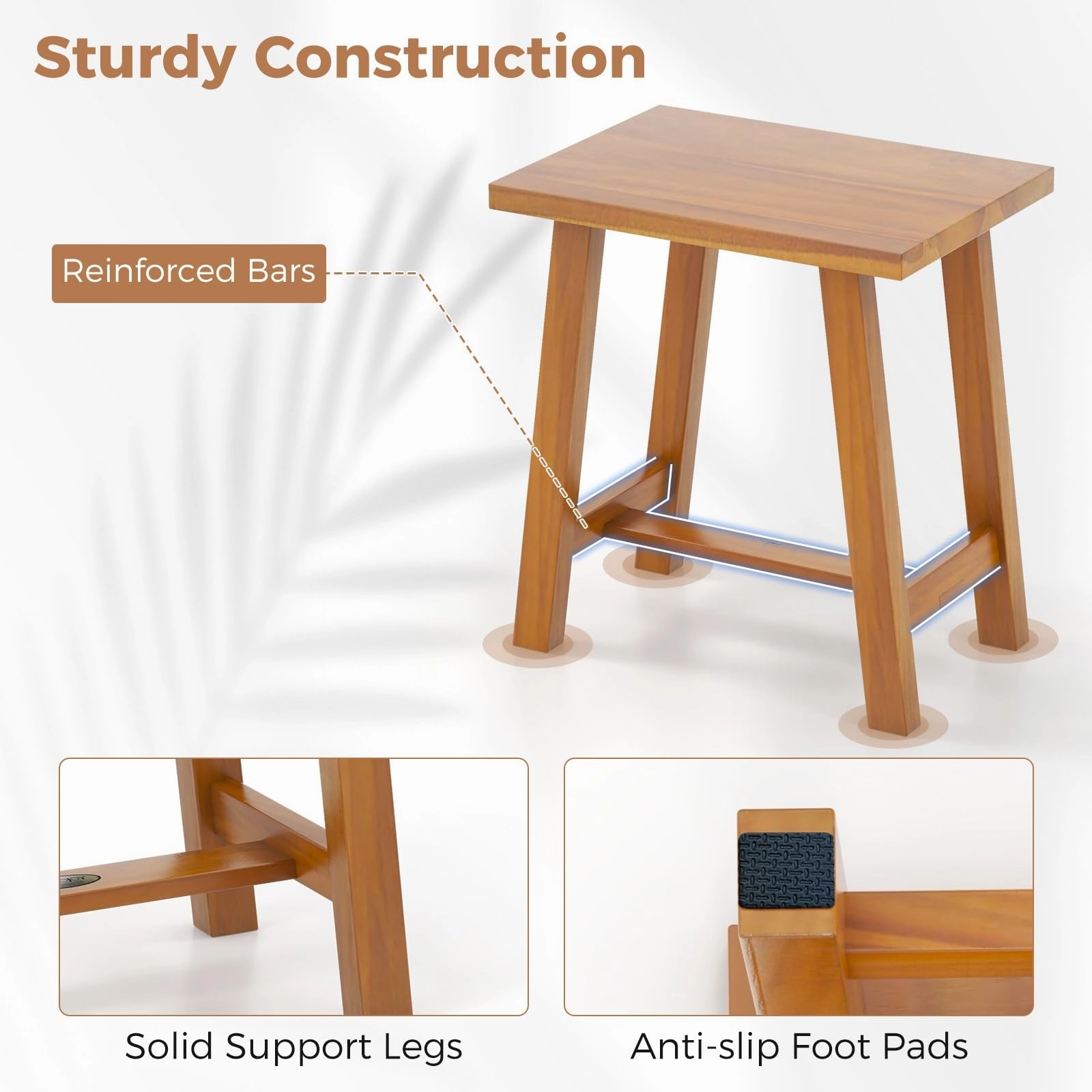 Giantex Teak Shower Bench, Waterproof Shower Stool for Shaving Legs & Spa Bath, Smooth Seat