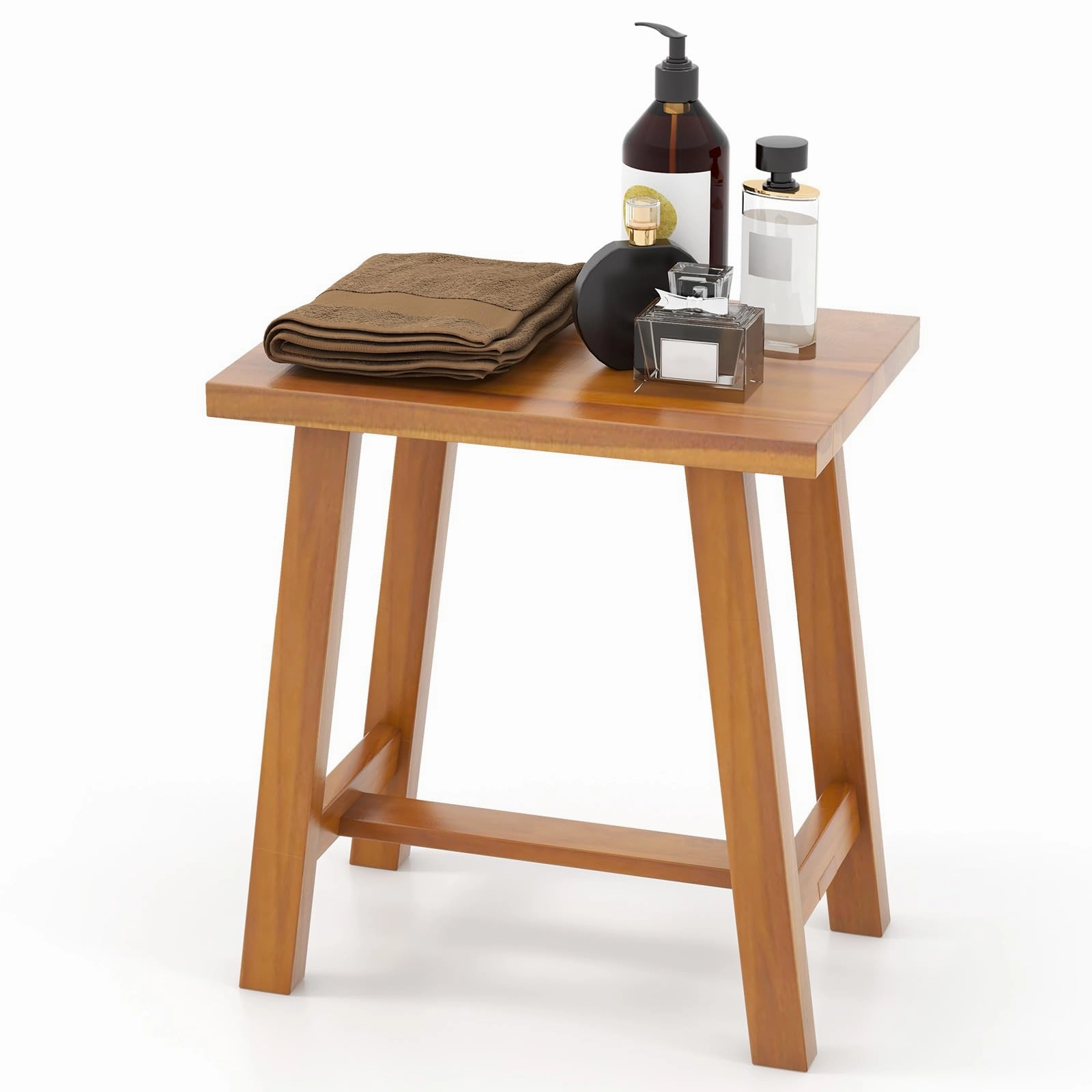 Giantex Teak Shower Bench, Waterproof Shower Stool for Shaving Legs & Spa Bath, Smooth Seat bench seat, tufted bench