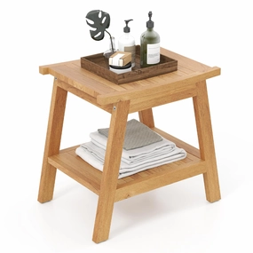 Giantex Teak Shower Bench with Shelf bathroom organizer, toilet brush holder