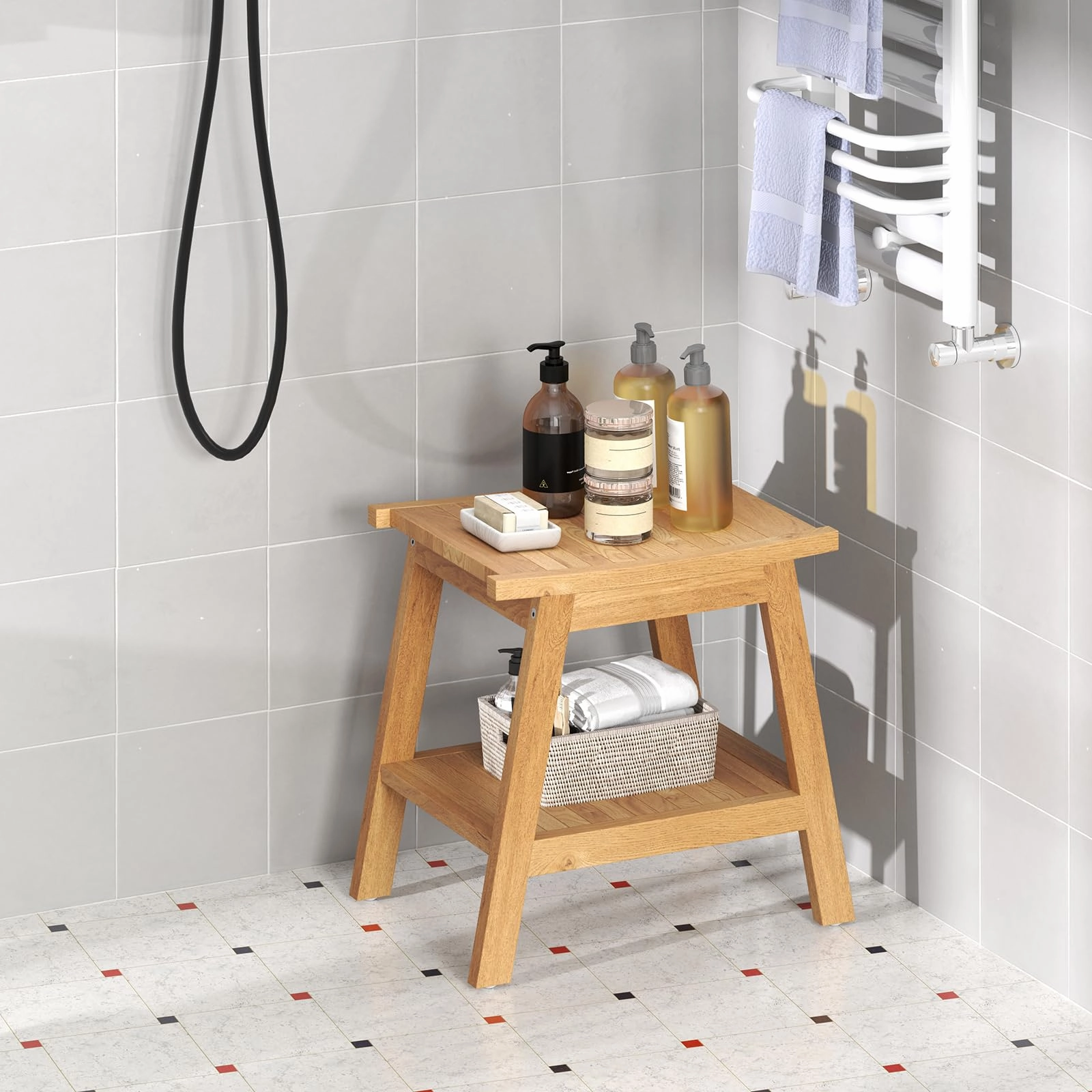 Giantex Teak Shower Bench with Shelf