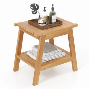 Giantex Teak Shower Bench with Shelf bench seat, tufted bench