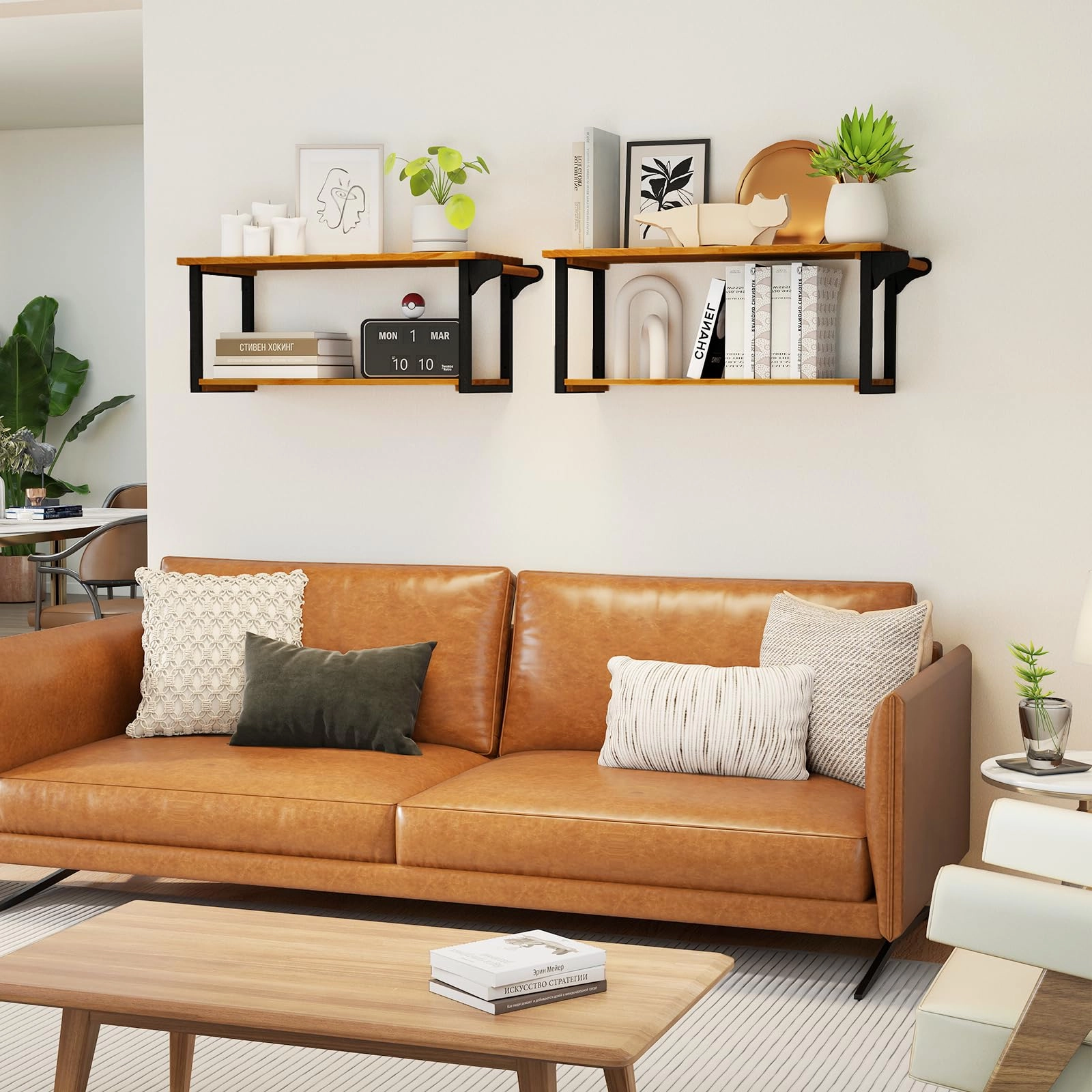 Giantex Teak Wood Bathroom Floating Wall Shelves