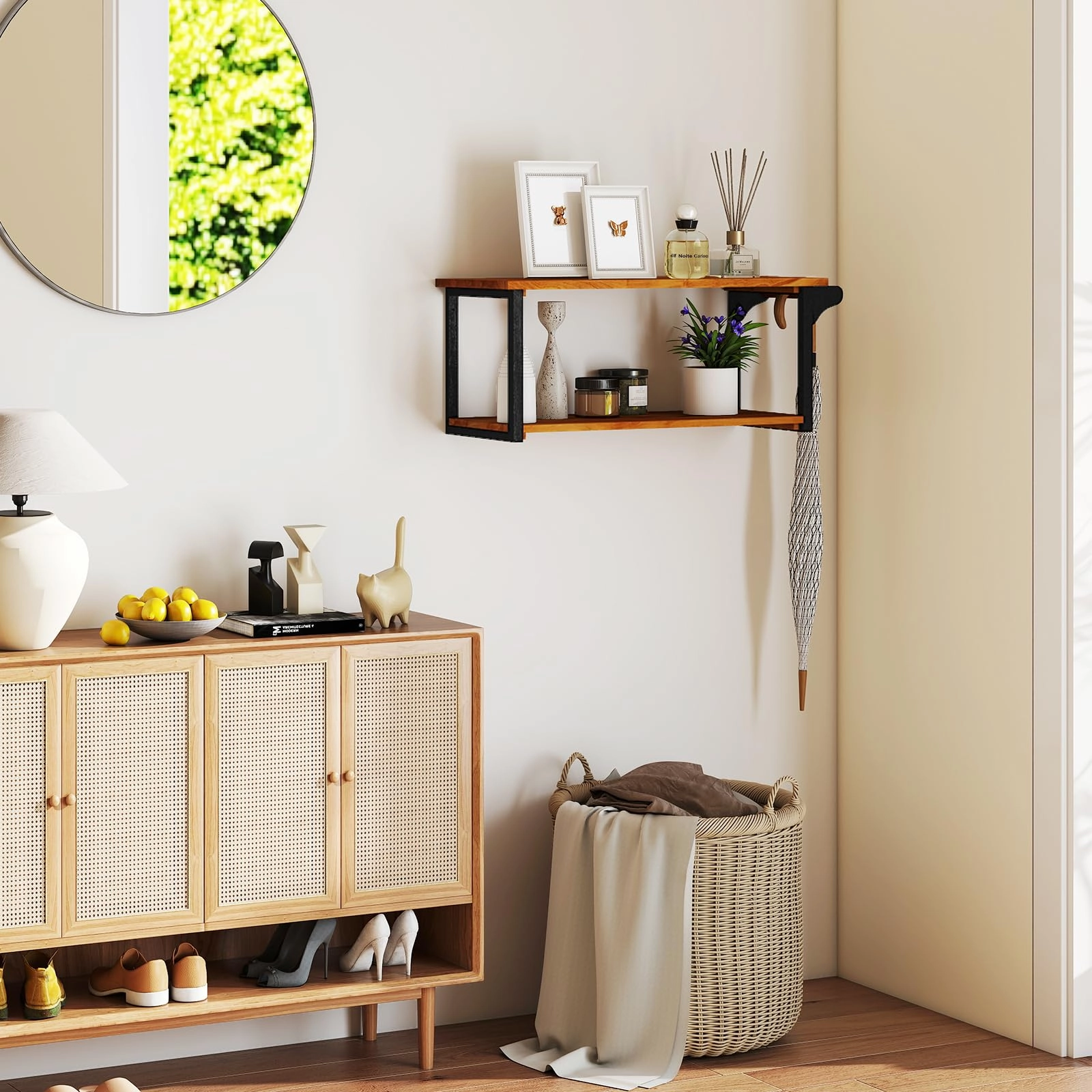 Giantex Teak Wood Bathroom Floating Wall Shelves