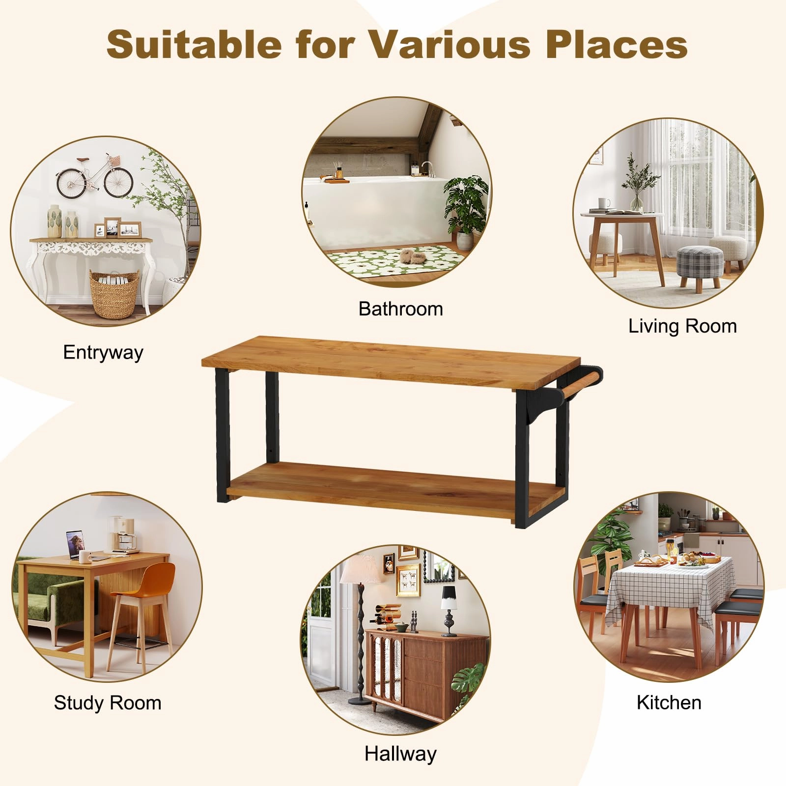 Giantex Teak Wood Bathroom Floating Wall Shelves