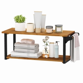 Giantex Teak Wood Bathroom Floating Wall Shelves bathroom storage cabinet, over toilet storage