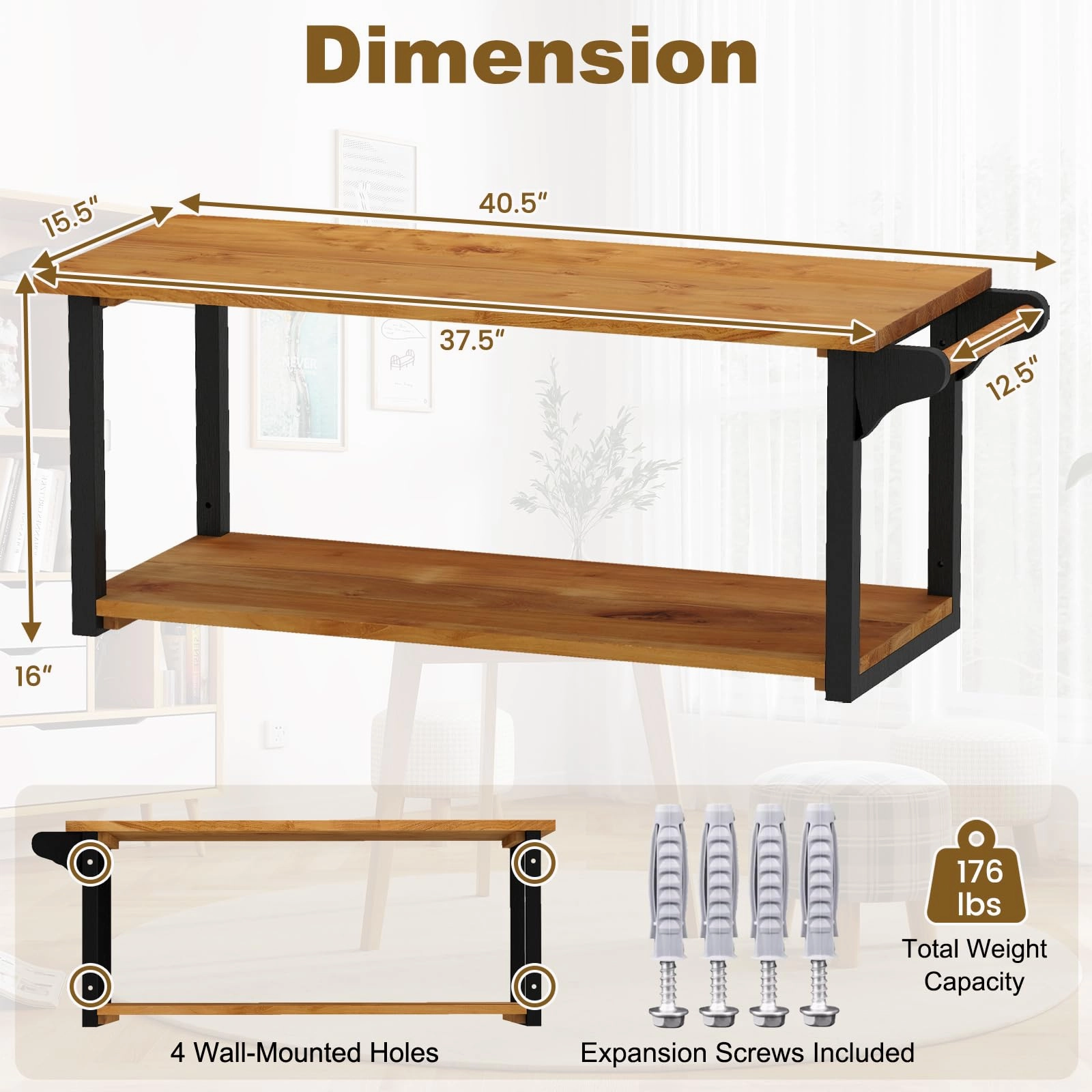 Giantex Teak Wood Bathroom Floating Wall Shelves