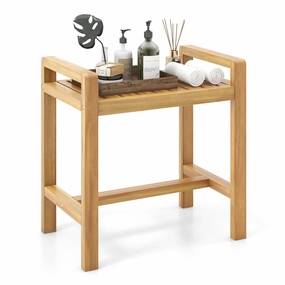 Giantex Teak Wood Shower Bench - 20" Waterproof Shower Stool with Handles and Slatted Seat for Inside Shower bench seat, tufted bench