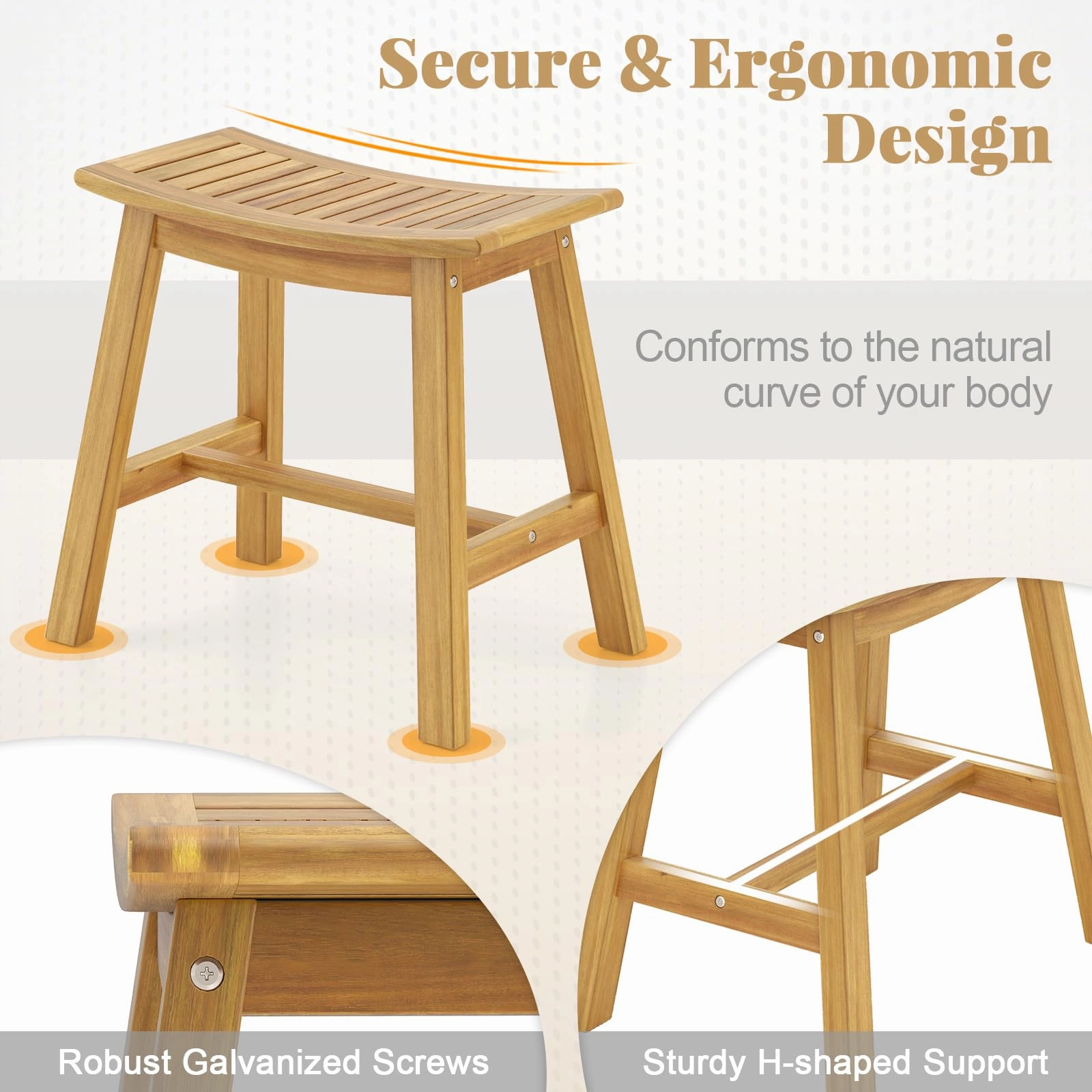 Giantex Teak Wood Shower Bench - Waterproof Shower Stool with Curved Seat for Inside Shower, 19.5" x 9.5" x 18"