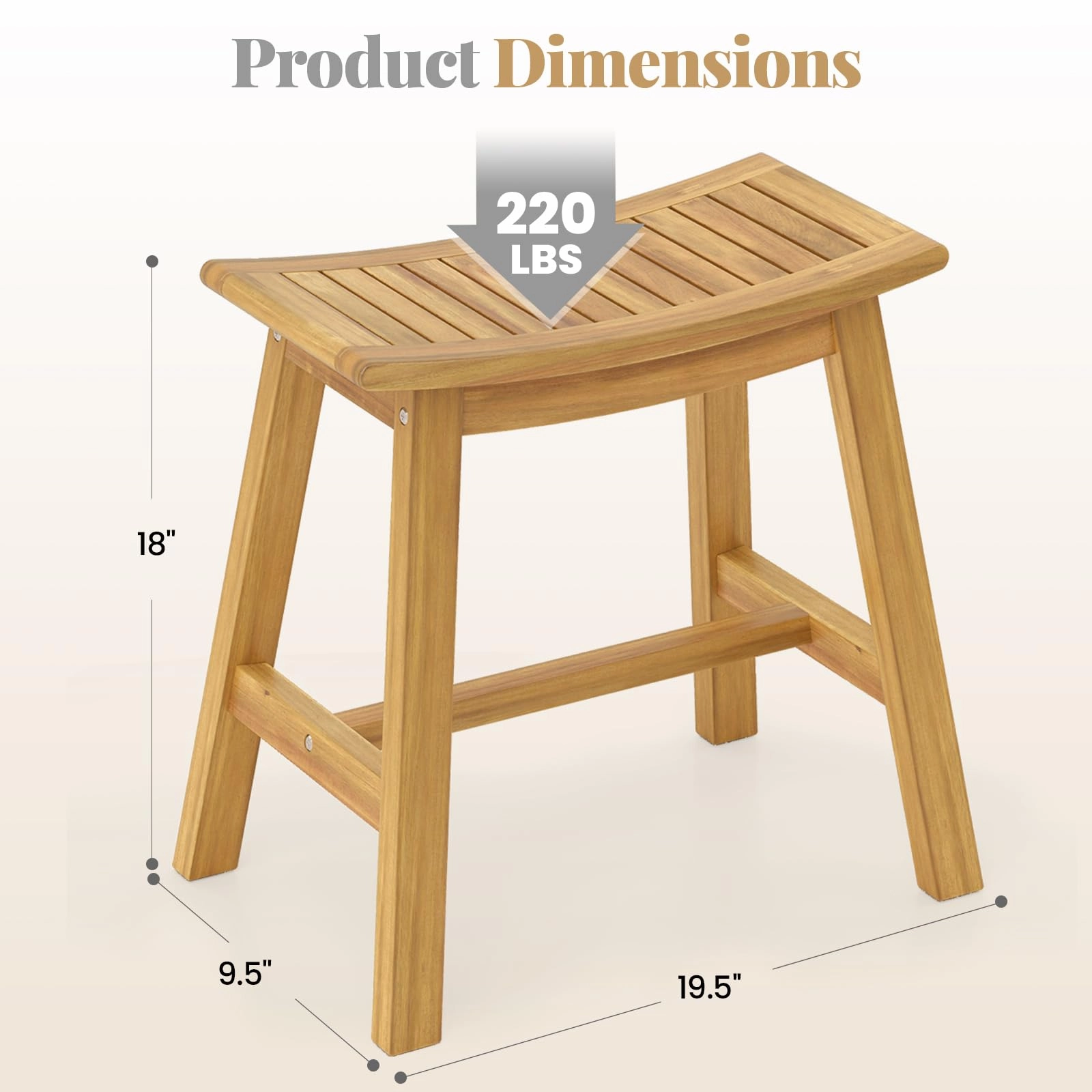 Giantex Teak Wood Shower Bench - Waterproof Shower Stool with Curved Seat for Inside Shower, 19.5" x 9.5" x 18"