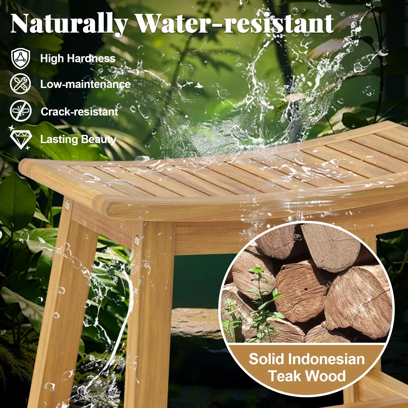 Giantex Teak Wood Shower Bench - Waterproof Shower Stool with Curved Seat for Inside Shower, 19.5" x 9.5" x 18"