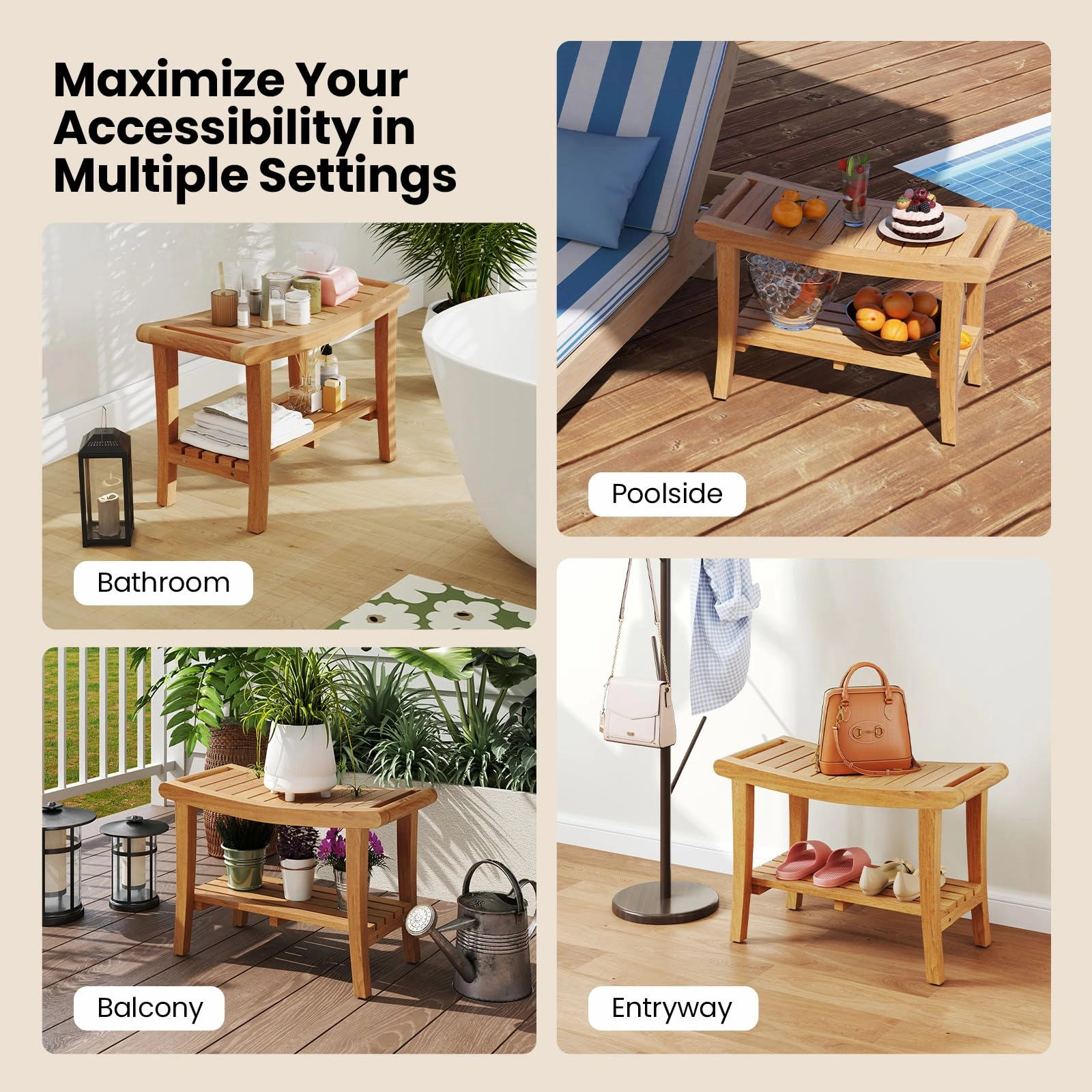 Giantex Teak Wood Shower Bench