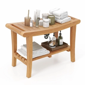 Giantex Teak Wood Shower Bench bench seat, tufted bench