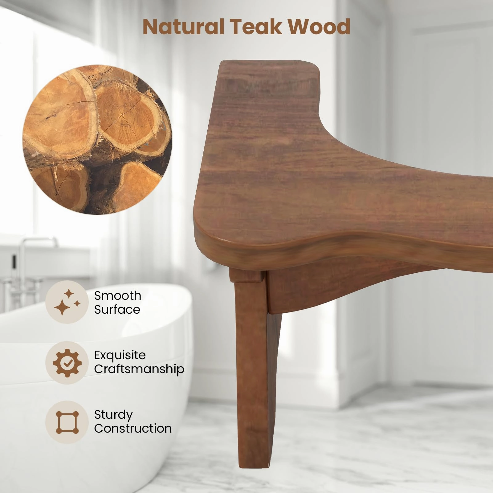 Giantex Teak Wood Toilet Stool - 7" Bathroom Squatting Stool
