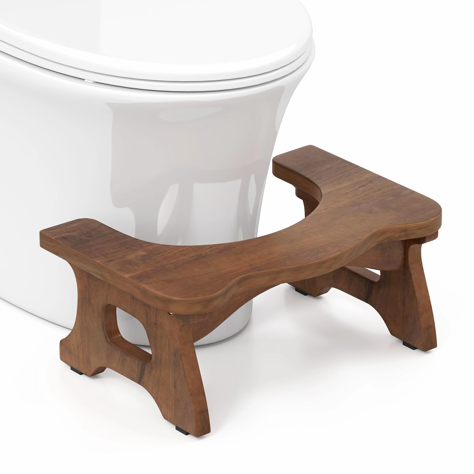Giantex Teak Wood Toilet Stool - 7" Bathroom Squatting Stool