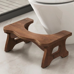Giantex Teak Wood Toilet Stool - 7" Bathroom Squatting Stool bench seat, tufted bench