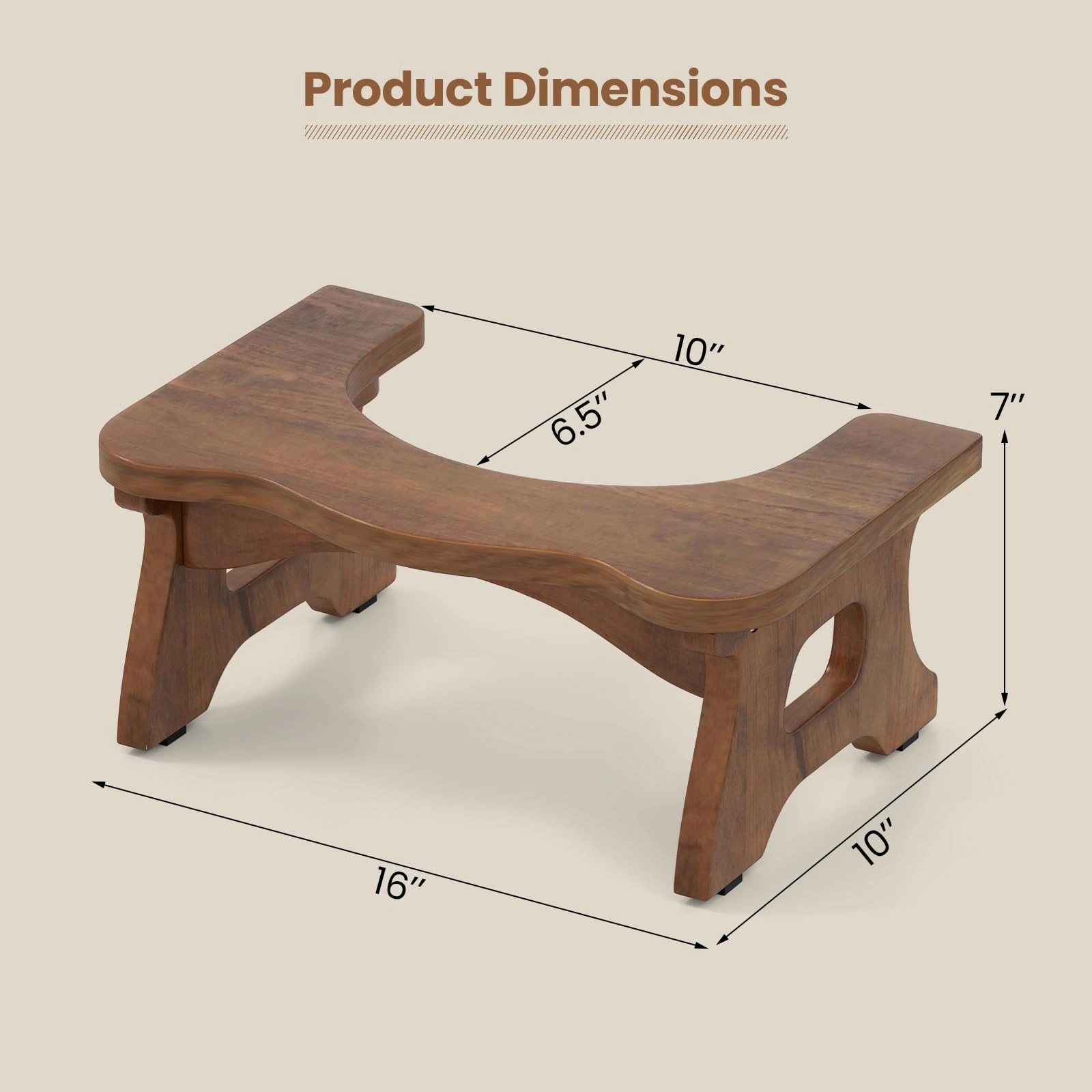 Giantex Teak Wood Toilet Stool - 7" Bathroom Squatting Stool