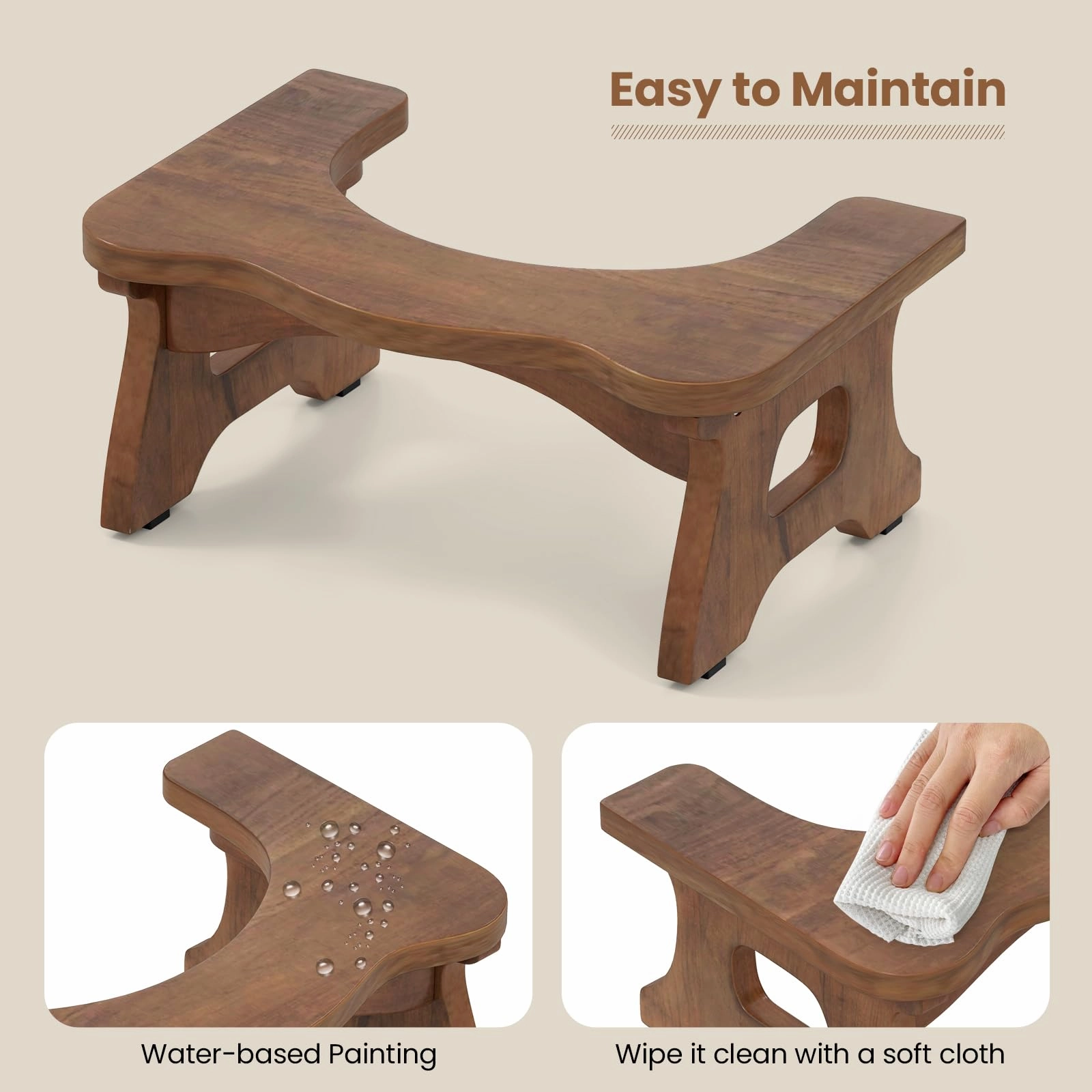 Giantex Teak Wood Toilet Stool - 7" Bathroom Squatting Stool
