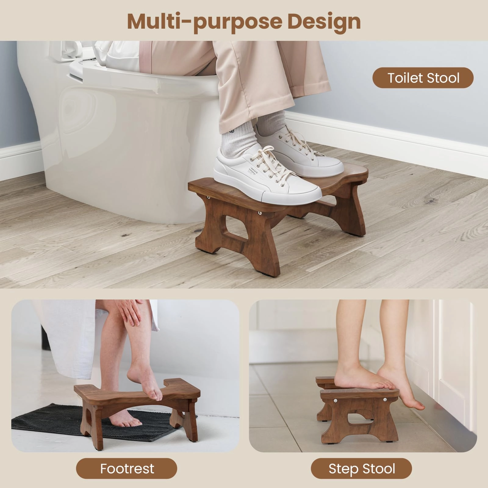 Giantex Teak Wood Toilet Stool - 7" Bathroom Squatting Stool