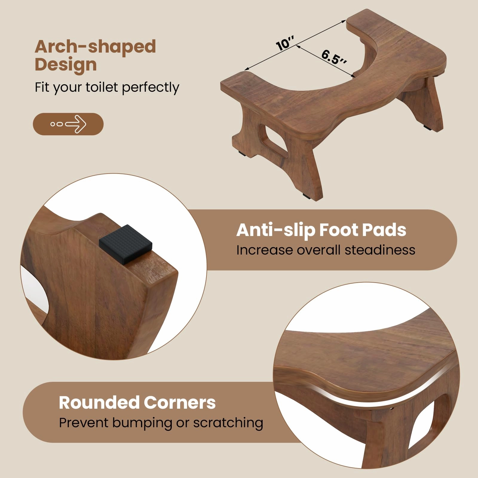 Giantex Teak Wood Toilet Stool - 7" Bathroom Squatting Stool