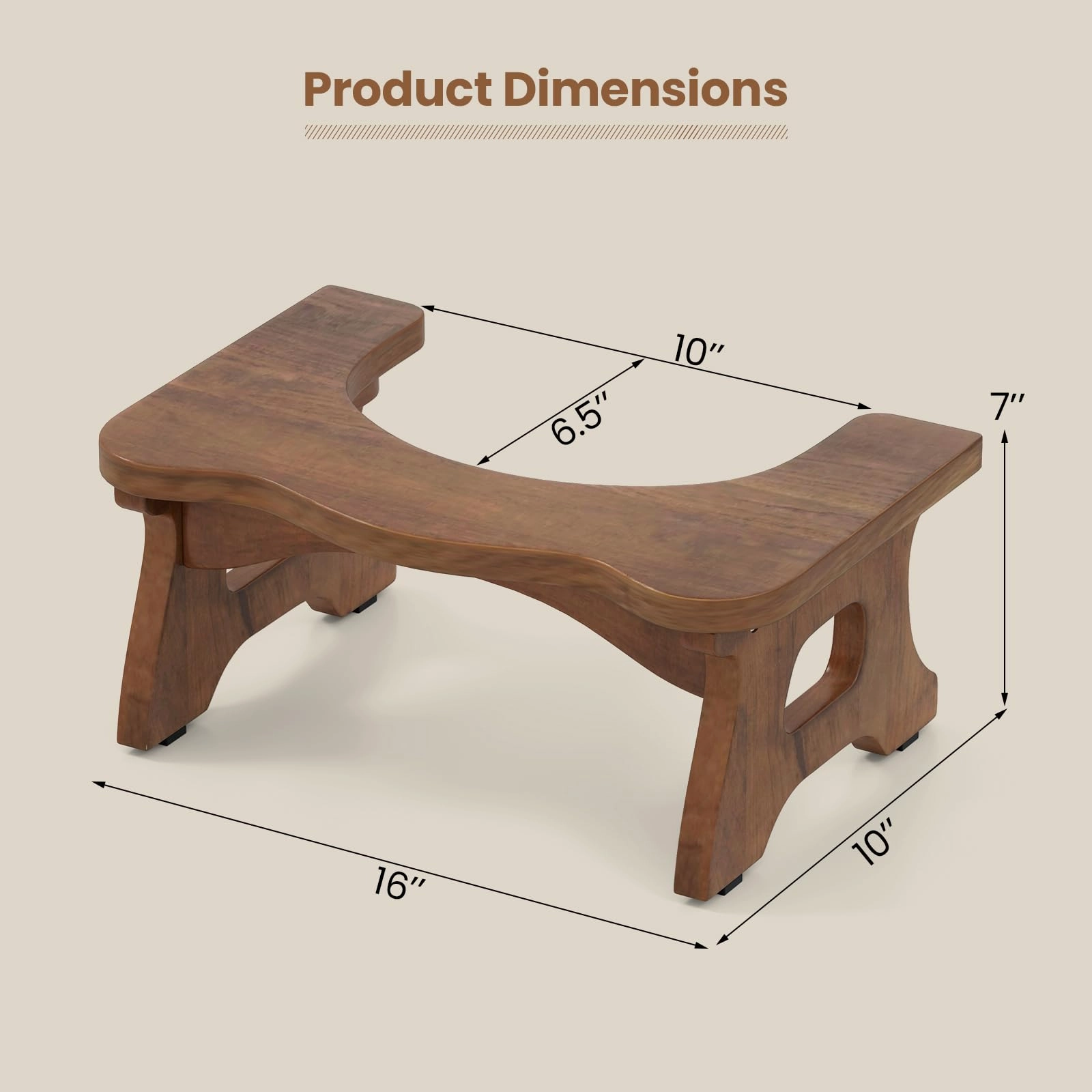 Giantex Teak Wood Toilet Stool - 7" Bathroom Squatting Stool