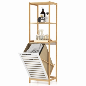 Giantex Tilt Out Laundry Hamper - Laundry Hamper Cabinet with 3 Tier Storage Shelves, Removable Laundry Basket bathroom organizer, toilet brush holder