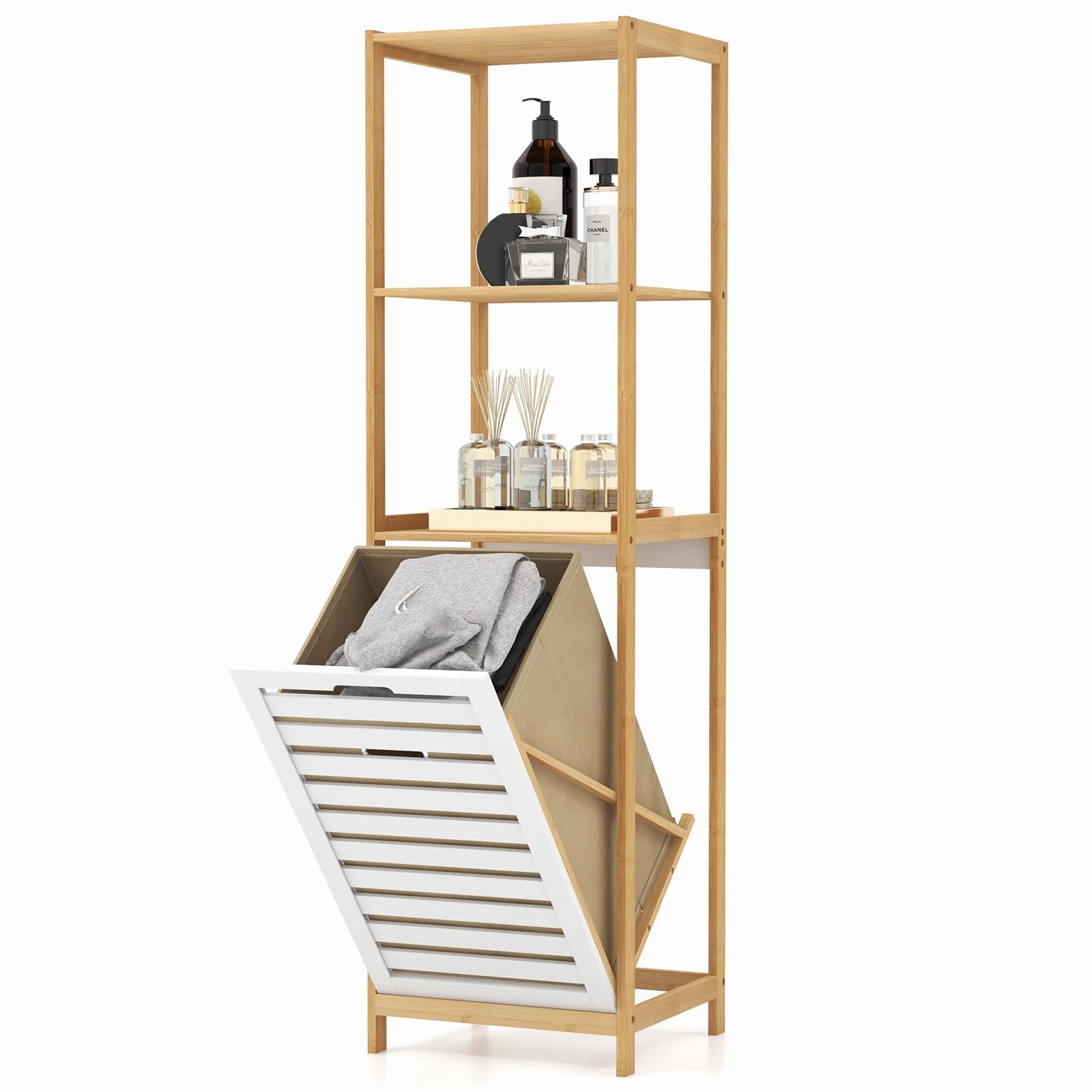 Giantex Tilt Out Laundry Hamper - Laundry Hamper Cabinet with 3 Tier Storage Shelves, Removable Laundry Basket sectional sofa, TV console