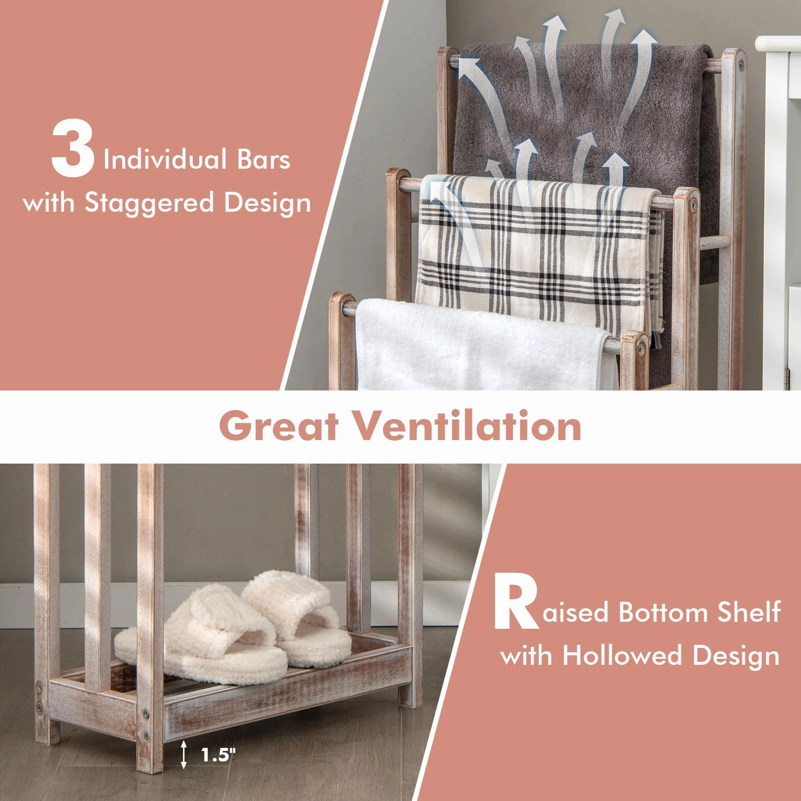 Giantex Towel Rack for Bathroom - 3 Tier Freestanding Towel Racks with Storage Shelf