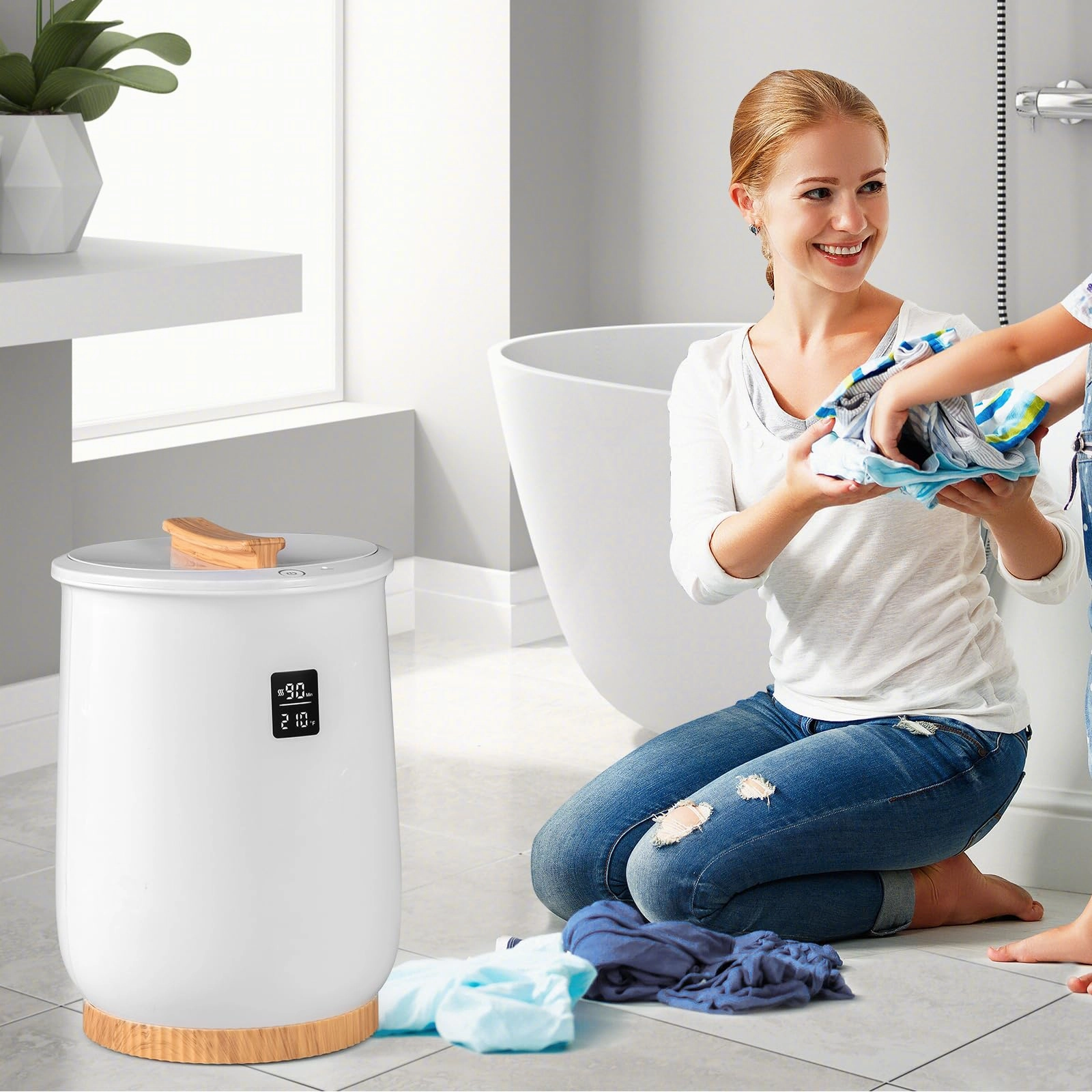 Giantex Towel Warmer Bucket, 20L Large Hot Towel Heater with Wood Handle